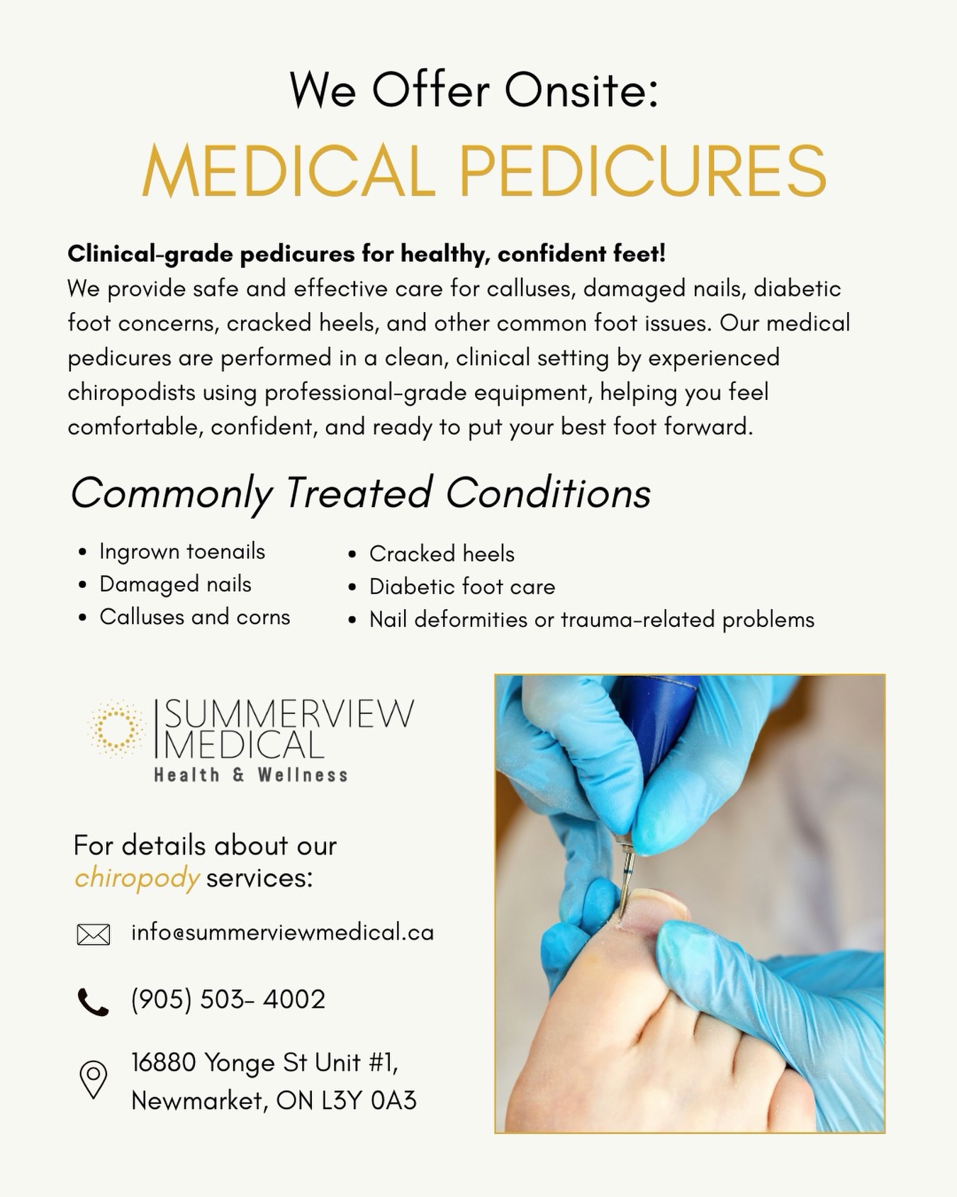 Clinical-grade pedicures for healthy, confident feet.
We specialize in the safe and effective treatment of calluses, thickened nails, diabetic foot concerns, cracked heels, and other common foot conditions.
#footcare #healthandwellness #chiropody #medicalpedicure #medicalclinic