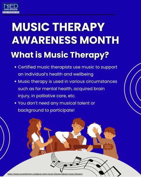March is Music Therapy Awareness Month šµ
Music therapy is a powerful, evidence-based approach that supports mental health, emotional expression, and recovery.
Certified music therapists use music intentionally to support wellbeing in many contexts, including mental health care, acquired brain injury, dementia care, and palliative care. The best part? You donāt need any musical background or talent to benefit.
For individuals experiencing eating disorders, music therapy can be a meaningful tool in recovery. It can help people:
⢠Distract from intrusive or negative thoughts
⢠Express emotions that may feel difficult to put into words
⢠Build a sense of autonomy and identity
⢠Reduce anxiety, particularly around challenging moments like mealtimes
⢠Strengthen distress tolerance skills
⢠Open conversations about recovery and treatment
Music therapy sessions can involve many different approaches, including singing, playing instruments, improvisation, guided imagery with music, listening exercises, and songwriting.
Recovery is not one-size-fits-all. Creative therapies like music therapy can offer additional ways for individuals to process emotions, reconnect with themselves, and feel supported along the journey.
š Learn more about the many tools that support eating disorder recovery at NIED.ca