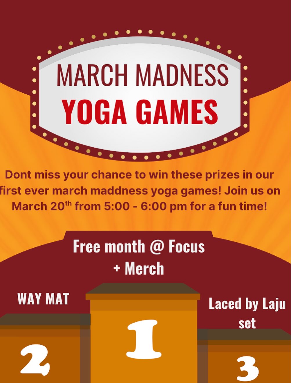 Not only is it free to sign up for the yoga games but you also get the chance to win prizes and a night of fun! There are also give aways for signing up and participating in this event!