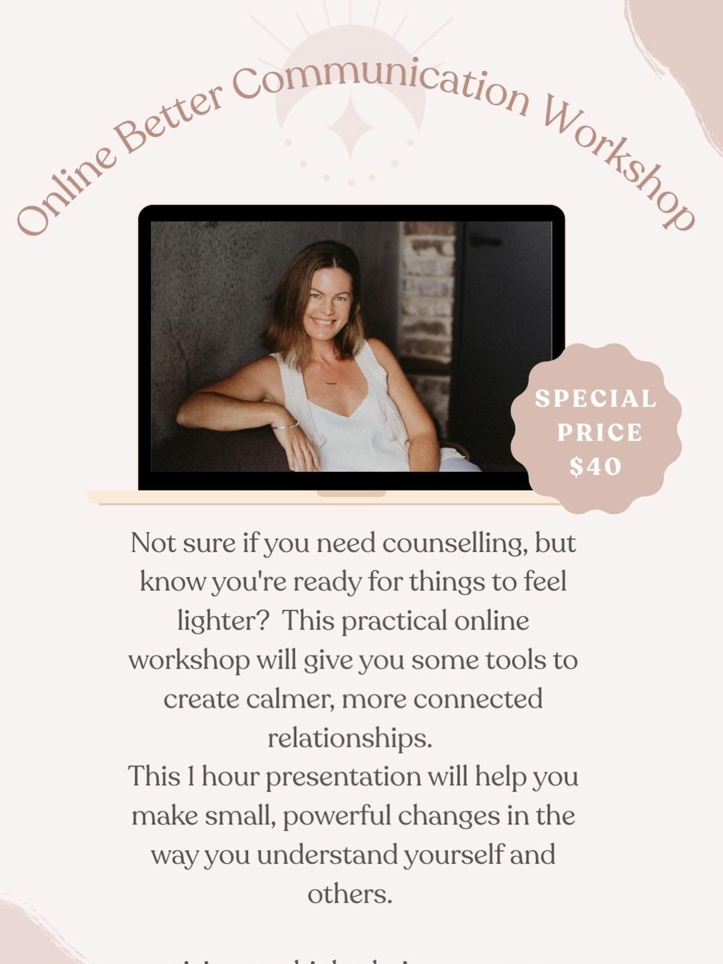 I know that not everyone feels ready to sit in a counselling room, and that’s completely okay. Sometimes you just want practical tools. Real-life skills. Small changes you can start using straight away.
So I wanted to gently share my online Better Communication Workshop.
It’s essentially an introduction to the kind of education I offer my clients, simple, down-to-earth insights into how we tick, why we react the way we do, and how to understand ourselves and others better. No heavy therapy. Just honest learning, reflection, and practical tools that genuinely improve relationships.
If you’re curious about self-growth but not necessarily looking for counselling, this could be a really supportive starting point.
Feel free to message me if you’d like more info💙 or follow the link above in bio.