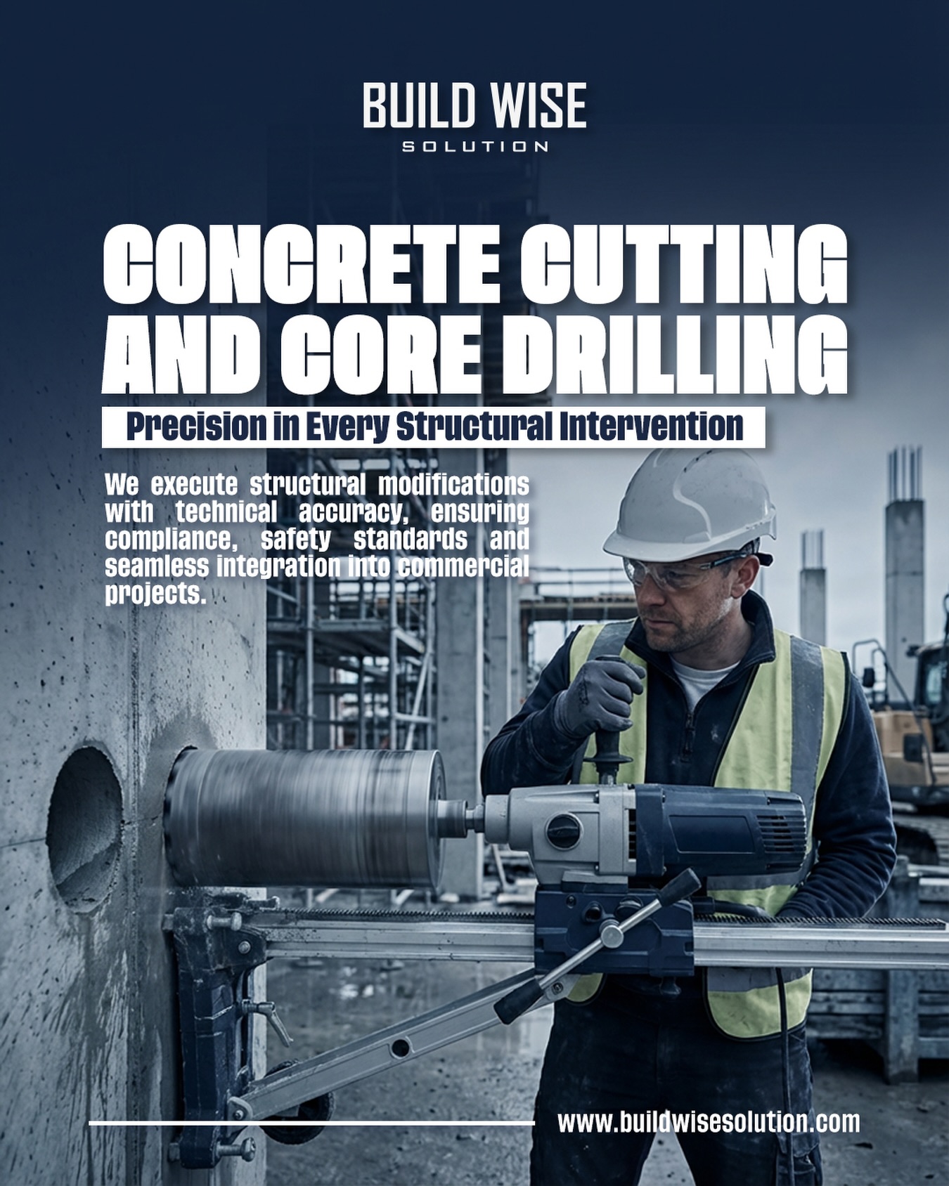 Concrete Cutting and Core Drilling requires precision, experience and the right equipment. At Build Wise Solution we perform structural modifications with technical accuracy, ensuring clean cuts, controlled drilling and full compliance with safety standards on every commercial project.
Precision that protects the structure and keeps construction moving.
#BuildWiseSolution
#ConcreteCutting
#CoreDrilling
#StructuralWork
#CommercialConstruction
ConcreteExperts
ConstructionSolutions