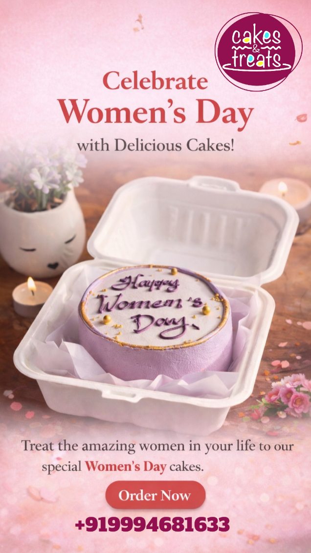 Option 1: Sweet & Heartfelt (Best for a general audience)
Behind every successful woman is herself... and maybe a delicious slice of cake! 🍰✨ This Women’s Day, we’re celebrating the dreamers, the doers, and the glass-ceiling breakers with something extra sweet.
Treat the leading ladies in your life to our limited edition Women's Day bento cakes. Because they deserve a celebration as sweet as they are! 💜
📍 Order now: +91 99946 81633
#WomensDay2026 #CelebrateHer #CakesAndTreats #BentoCake #sweetappreciation