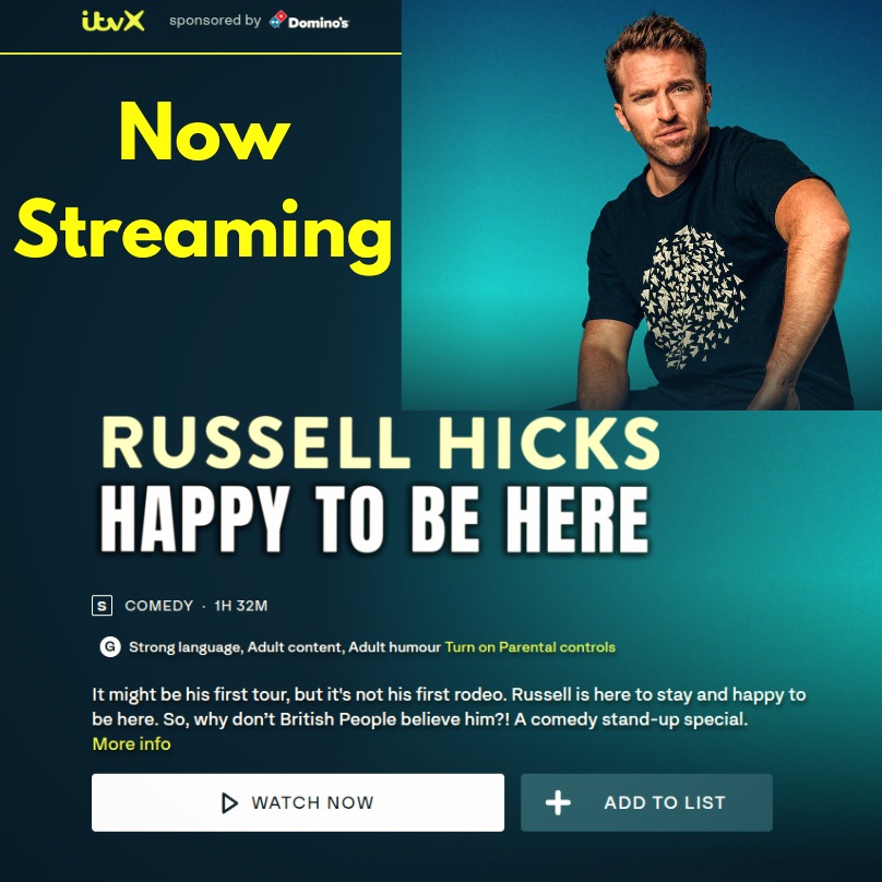 Been so busy I forgot to mention that my special, a filming of last years tour show, is now streaming @itvxofficial !
Some of you who are here might not know I am a stand up comedian, so this is your introduction, to be enjoyed from the comfort of your own living room.
Filmed masterfully by the good folks from @nextupcomedy . If you like it, why not buy some tickets to my new tour, which is currently touring around the UK right now? Link in bio .
As always thanks to @an_actress_abroad who was on the road for every single date.
#comedy #standup #russellhicks