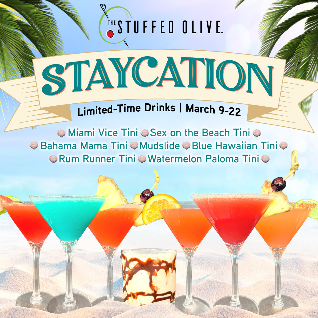 The Stuffed Olive has QUITE the lineup this month! From Staycation drinks to get you through the last of the winter blues to Staff Picks that make us want to run (not walk) to order every single one, there's something for everyone.
And did we mention you can now get your martini to go?! Perfect for those Friday nights when you'd just rather stay at home. 🍸⬇️
@thestuffedoliveomaha