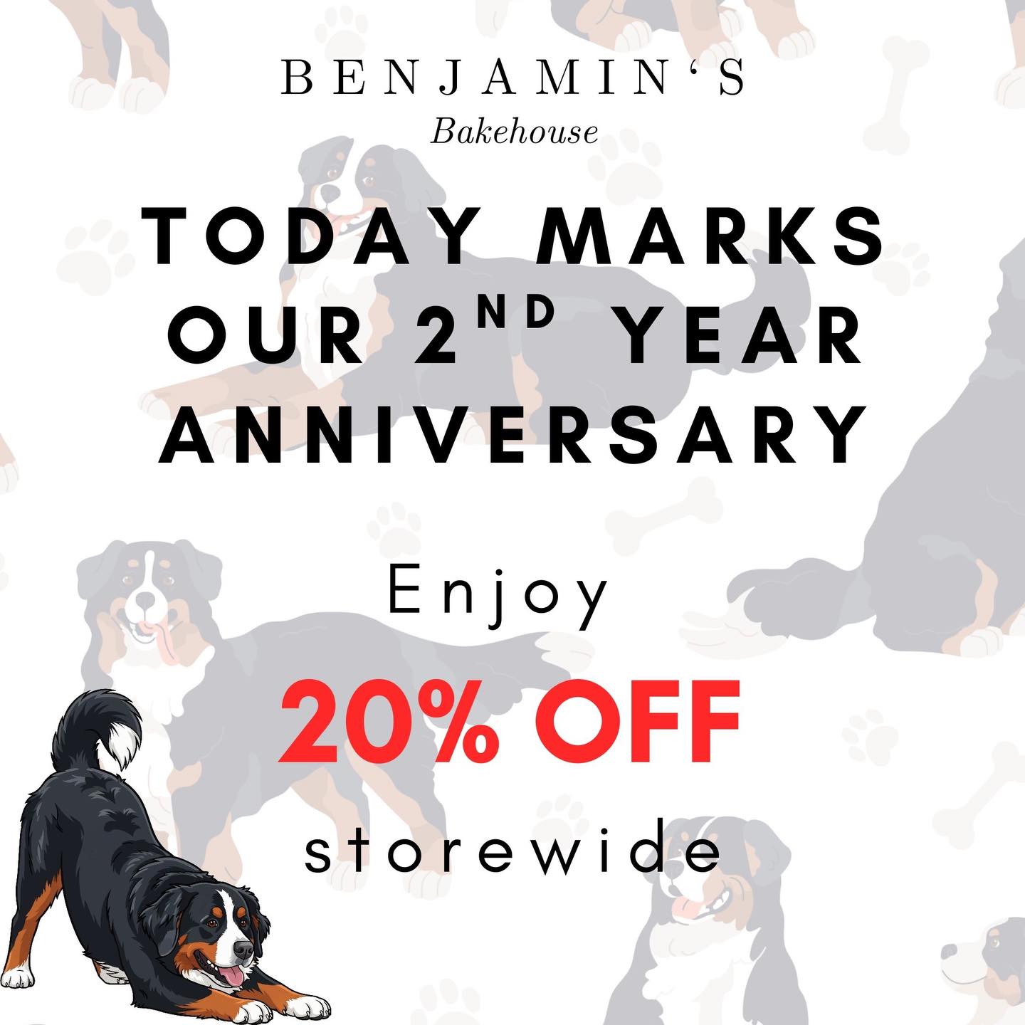 Dearest furriends 🐶🤍
Today marks our 2nd anniversary and we couldn’t be more grateful to celebrate this special milestone with you all ✨
Thank you for being part of our journey, for cheering us on, and for treating your pups with our goodies every single day 🦴💛 We truly couldn’t have done this without your love and support.
To say THANK YOU, we’re celebrating with 20% OFF storewide 🎉🐾
It’s our little way of giving back to the amazing community that made this possible.
Here’s to two wonderful years — and many more tail-wagging moments ahead 🥳
Paws & kisses 🐾
Benji & Benjamin’s Team
#benjaminsbakehouse #benjaminsbakehouseanniversary #2yearsstrong
