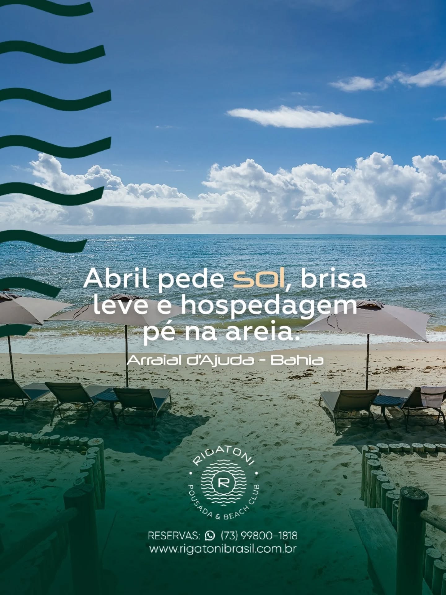Abril é aquele mês em que tudo se encaixa: clima agradável e o privilégio de aproveitar Arraial d’Ajuda - BA com mais tranquilidade.
Para quem ama a sensação de acordar com o horizonte azul à sua espera, não há momento melhor.
Garanta a sua reserva hoje mesmo!
Pousada Rigatoni e Beach Club
Reserva: (73) 9 9800-1818
www.rigatonibrasil.com.br
.
.
#clubdepraia #rigatoni #beachclub #destinosbrasileiros #viagem