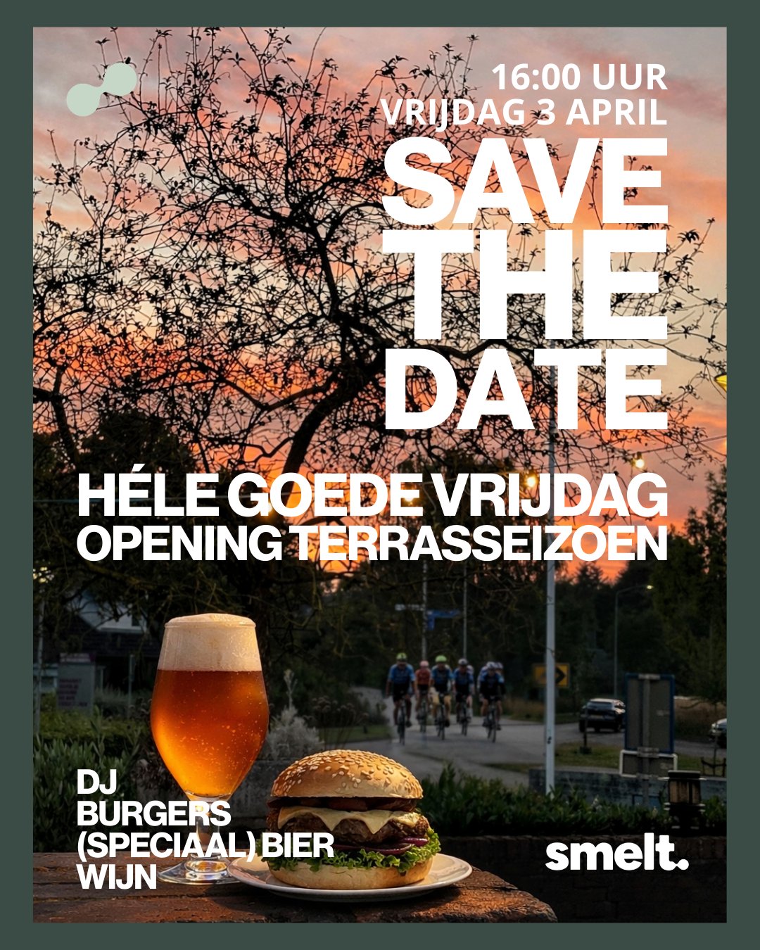 𝗦𝗔𝗩𝗘 𝗧𝗛𝗘 𝗗𝗔𝗧𝗘 𝗩𝗢𝗢𝗥 𝗘𝗘𝗡 𝗛𝗘𝗟𝗘 𝗚𝗢𝗘𝗗𝗘 𝗩𝗥𝗜𝗝𝗗𝗔𝗚! Het voorjaar is in aantocht! Wij gaan ons terrasseizoen openen op Goede Vrijdag 3 april, met een steengoede 𝗩𝗿𝗶𝗷-𝗠𝗶-𝗕𝗼! Vanaf 16:00 uur is er een lekkere vibe met 𝗗𝗝, 𝗵𝗲𝗲𝗿𝗹𝗶𝗷𝗸𝗲 𝗯𝘂𝗿𝗴𝗲𝗿𝘀, (𝘀𝗽𝗲𝗰𝗶𝗮𝗮𝗹) 𝗯𝗶𝗲𝗿, 𝘁𝗼𝗽𝘄𝗶𝗷𝗻𝗲𝗻 𝗲𝗻 𝗹𝗲𝗸𝗸𝗲𝗿𝗲 𝘇𝗼𝗺𝗲𝗿𝗱𝗿𝗮𝗻𝗸𝗷𝗲𝘀.
Onze fietsvrienden van SMELT. FIETST. rijden die dag een mooie tocht en sluiten ook aan voor een welverdiend biertje. 𝗞𝗶𝗱𝘀 kunnen lekker spelen op het schoolplein of met onze stepjes en BMX naar het pumptrack!
Ben je erbij? Neem ook je vrienden, vriendinnen, collega's mee!
#goedevrijdag #bier #wijn #steltz #maarheeze #vrijmibo #DJ #hamburger #burger #ontmoeten