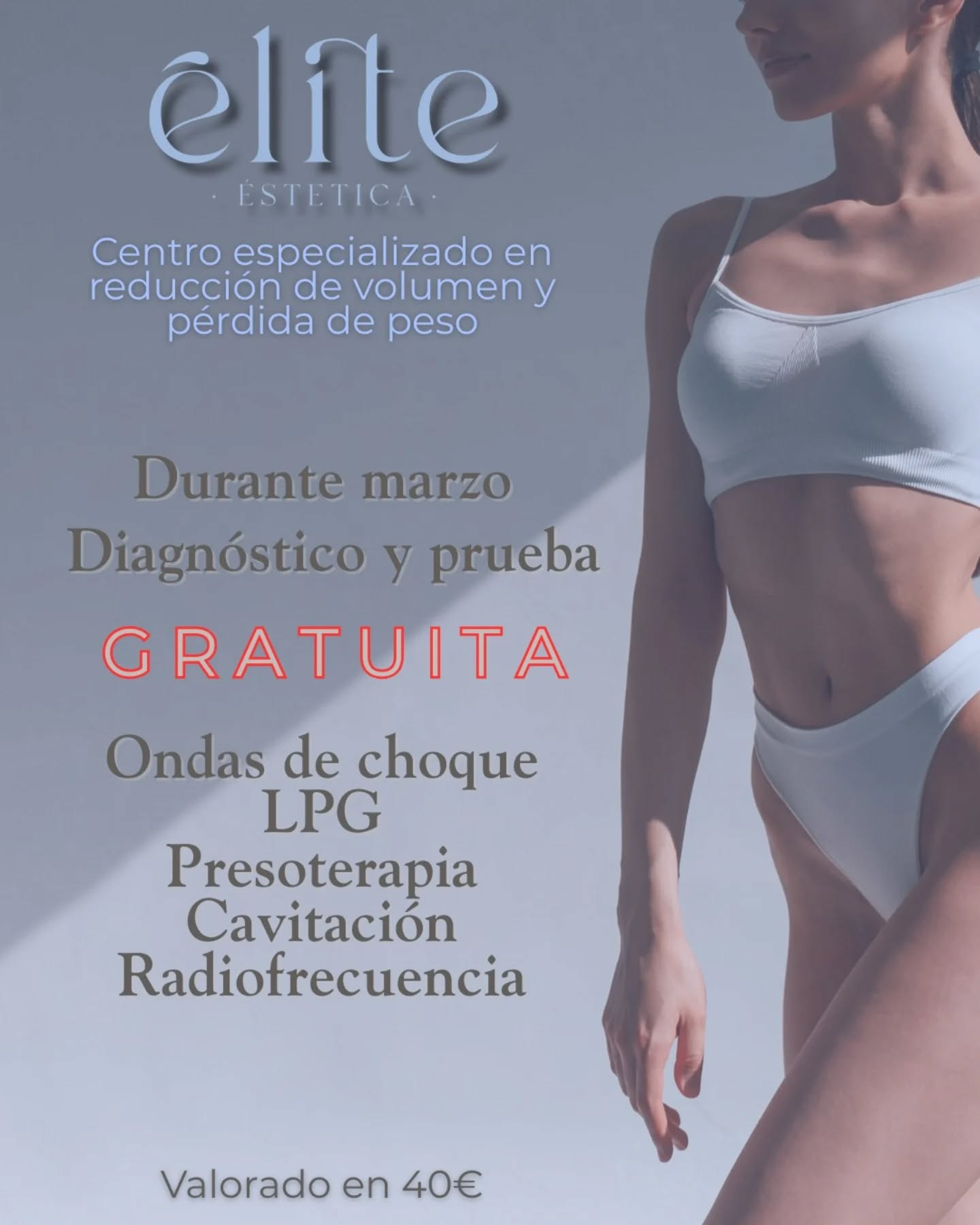 Tu cuerpo no necesita milagros. Necesita un plan profesional y adaptado a ti.
En Elite Estética, abiertos desde 2008, combinamos experiencia, tecnología avanzada y personalización real en cada tratamiento.
Este mes de marzo te regalamos:
✨ Diagnóstico corporal personalizado
✨ Sesión de prueba gratuita (valorada en 40€)
Descubre cómo pueden ayudarte nuestras:
▪ Ondas de choque
▪ LPG
▪ Presoterapia
▪ Cavitación
▪ Radiofrecuencia
▪ Dietista
Más de 15 años mejorando resultados y evolucionando con la mejor aparatología del mercado.
📍 Reserva tu cita y da el primer paso.
#lpg #presoterapia #radiofrecuencia #cavitacion #ondasdechoque