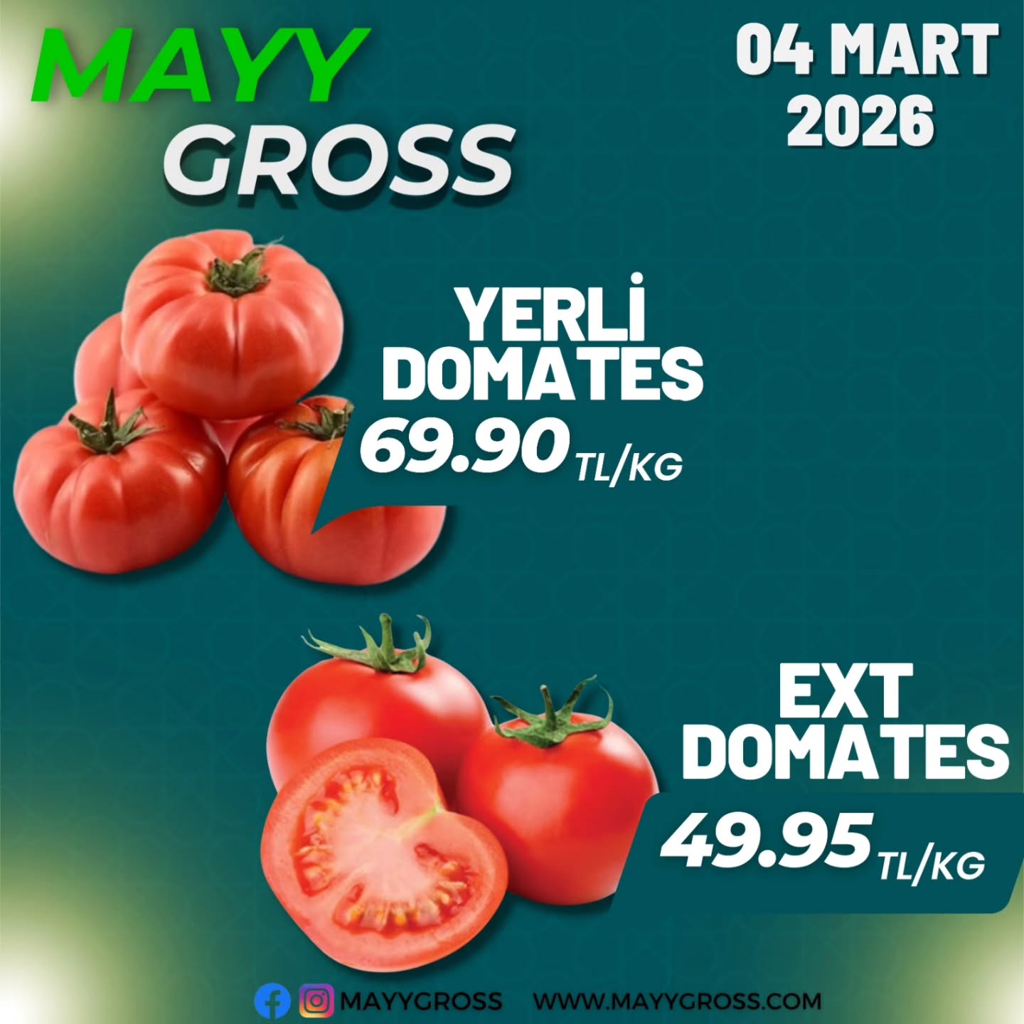 🎉 04 MART 2026 Özel İndirim Günleri!
En taze ürünler, en uygun fiyatlarla burada!
Bu fırsatları kaçırmayın 😉 MayyGross’a davetlisiniz.”#kırşehir #kaman #manav #mucur#takipci