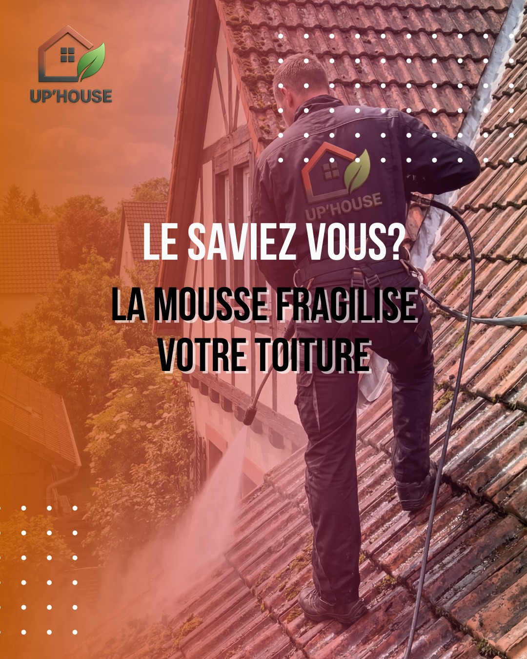 🏠 LE SAVIEZ-VOUS ?
La mousse fragilise votre toiture.
En s’installant durablement, elle retient l’humidité et peut :
✔️ Abîmer les tuiles
✔️ Favoriser les infiltrations
✔️ Réduire la durée de vie de votre toit
Chez Up House, on nettoie et traite votre toiture pour la protéger sur le long terme.
#Toiture #NettoyageToiture #EntretienMaison #UpHouse #Rénovation