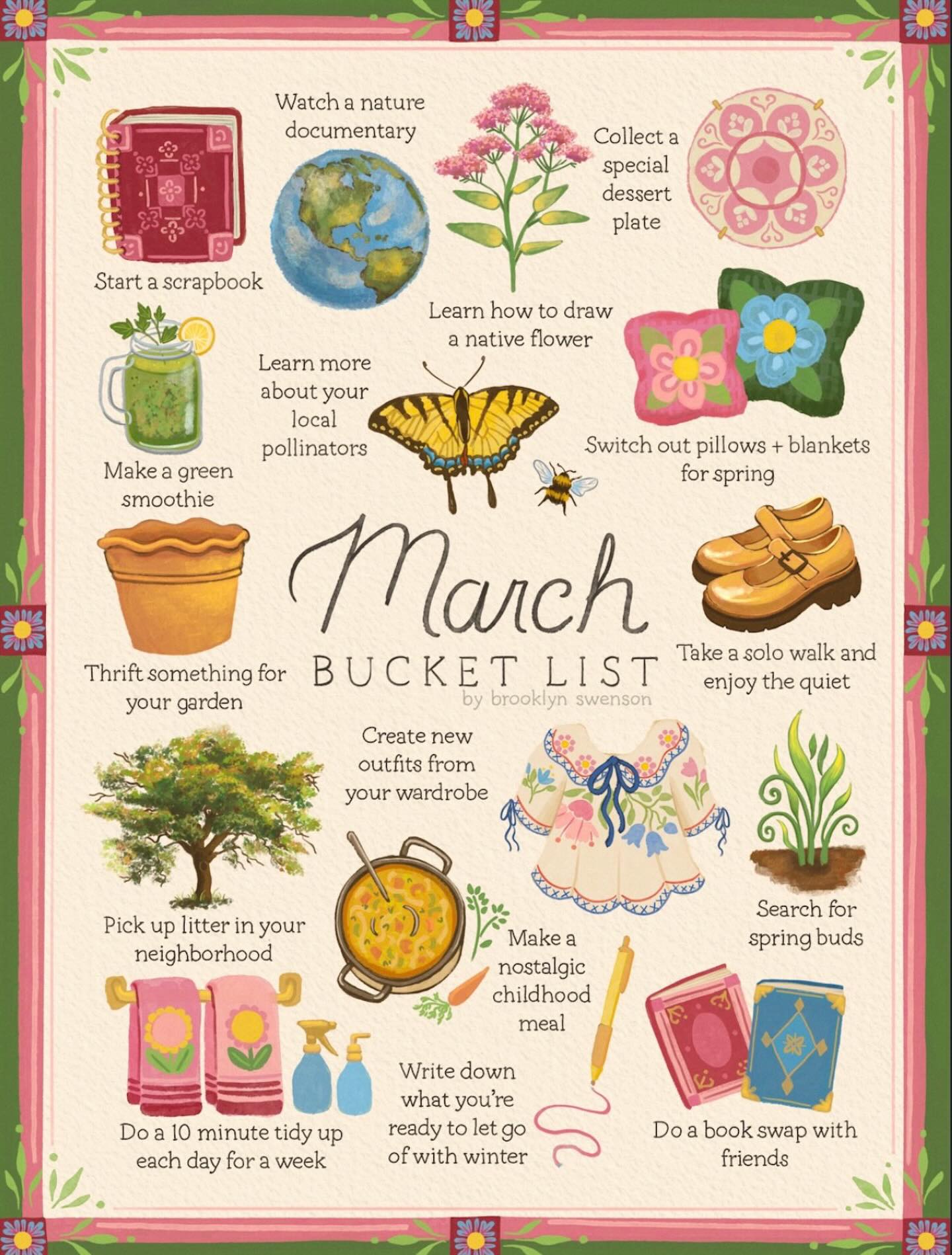💚 Welcome to March 💚
Artwork by @brooklynswenson
#marchbucketlist #marchtodolist #springtime #springequinox #spring