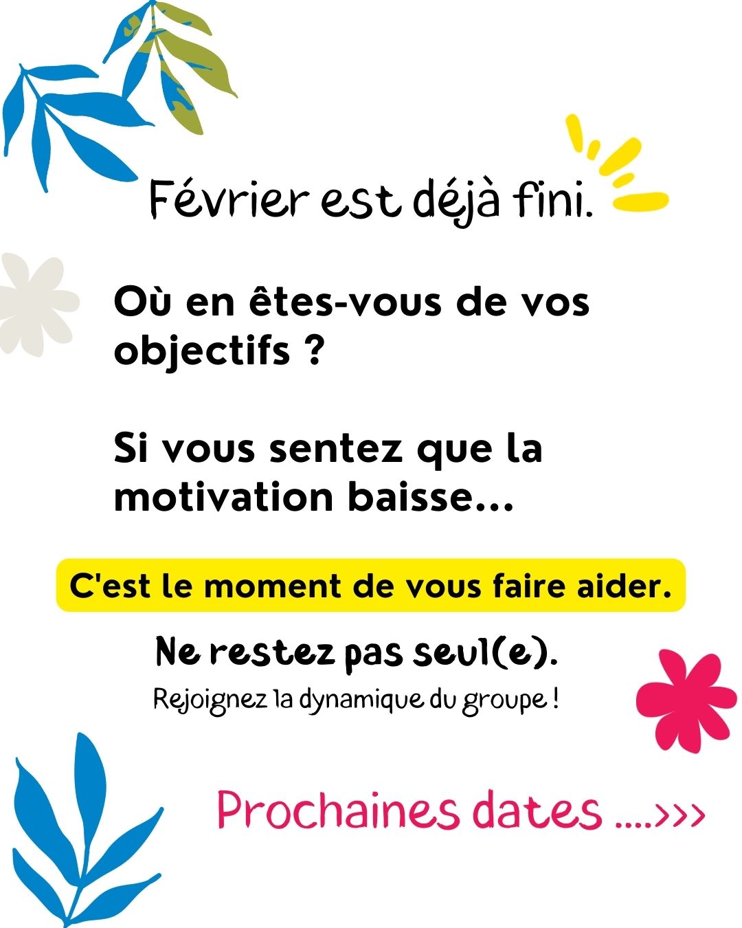 La motivation, c'est ce qui nous fait démarrer.
L'habitude (et le soutien !), c'est ce qui nous fait continuer.
Si vous sentez que l'élan du début d'année s'essouffle, ne restez pas seul(e) dans votre coin.
Venez recharger vos batteries et ancrer vos nouvelles habitudes en atelier.
Les dates de mars et avril sont ouvertes.
PS/ Si vous préférez un accompagnement individuel, prenez un appel "découverte" de 15 min, on discutera de ce qui vous bloque.
✅ Réservez votre place via le lien en bio.
👋 Si vous me découvrez, je suis Elisabeth Barget, thérapeute en libération émotionnelle et comportementale depuis plus de 10 ans. Mon approche est directe, bienveillante et sans détour : je vous aide à vous délester du poids du passé pour transformer votre vie.
🛎️ Abonnez-vous pour continuer le chemin ensemble.