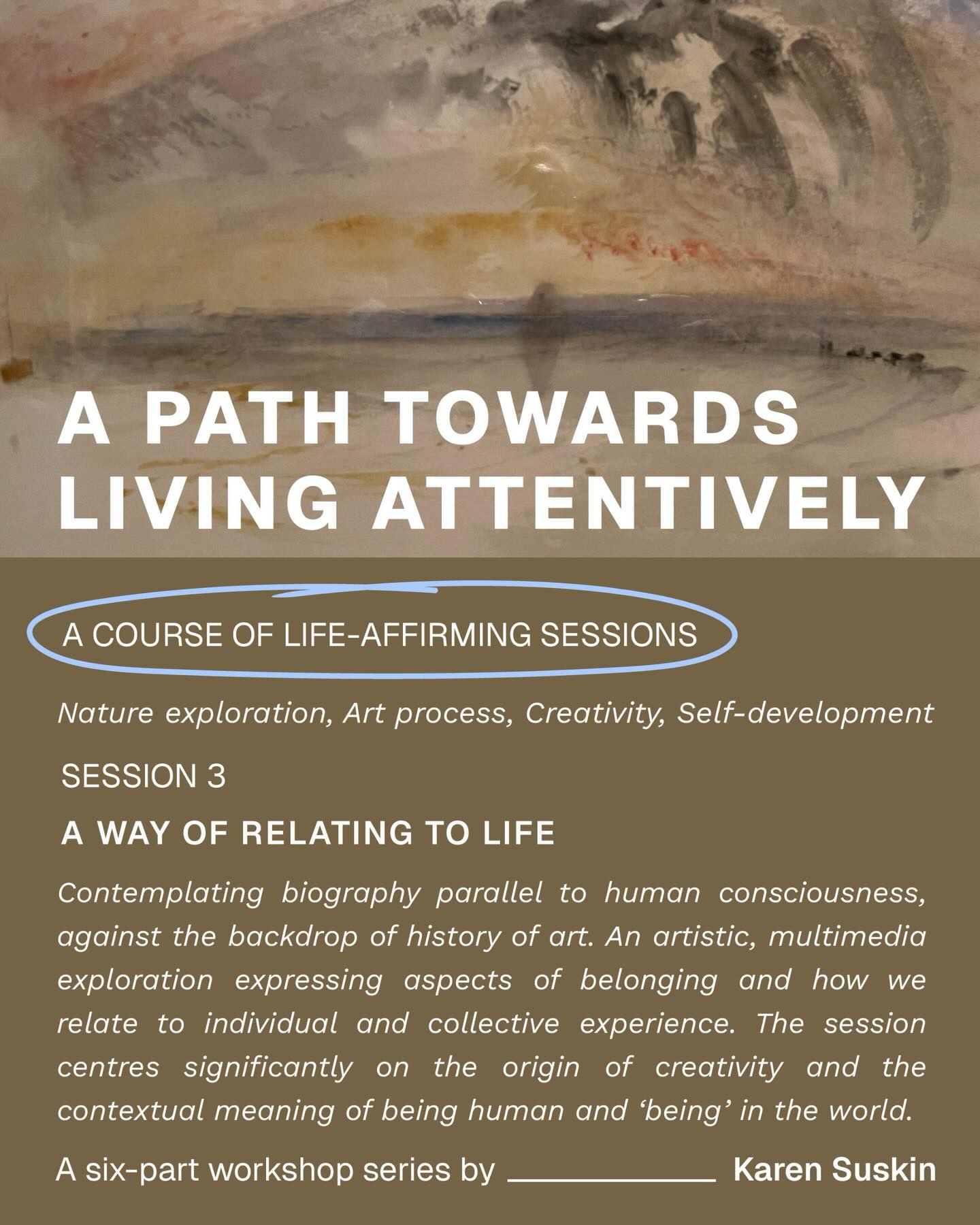Join the artist @karen_suskin at
@swanhillstudios on the 11 April 10 am - 4pm for the third session in the series of LIVING ATTENTIVELY - let’s explore the interconnecting themes together.
SESSION 3
A WAY OF RELATING TO LIFE
Contemplating biography parallel to human consciousness, against the backdrop of history of art. An artistic, multimedia exploration expressing aspects of belonging and how we relate to individual and collective experience. The session centres significantly on the origin of creativity and the contextual meaning of being human and ‘being’ in the world.
Link to book in our bio ⚪️
