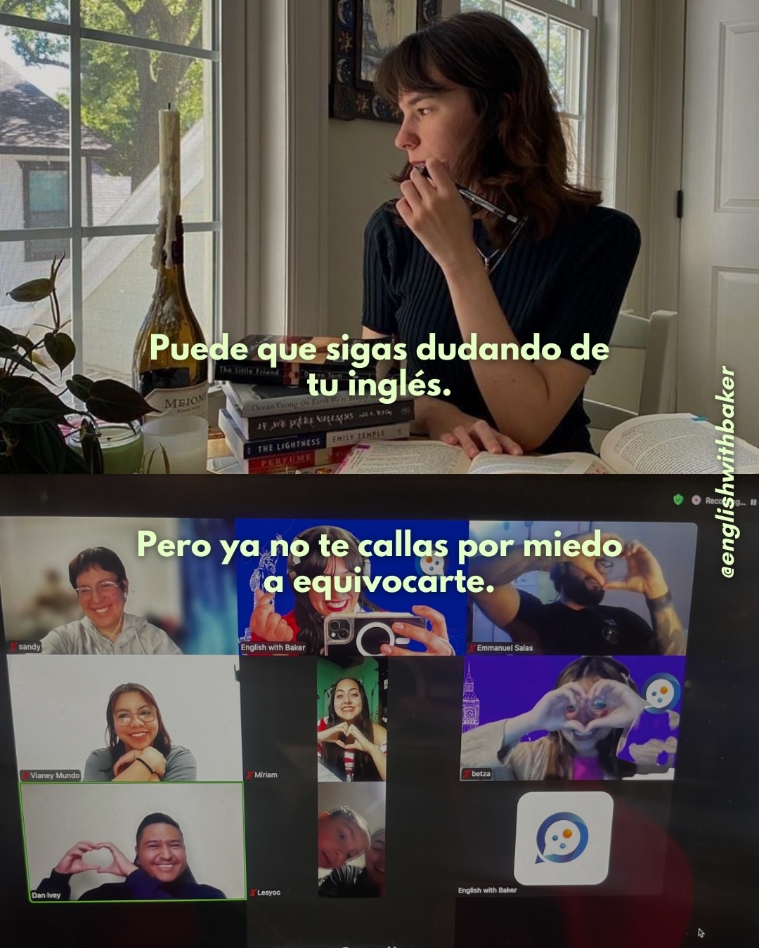 Puede que pienses que tu inglés no es “perfecto” aún, puede que dudes al hablar por miedo a equivocarte o traduzcas en tu cabeza, pero déjame decirte algo: estás aprendiendo, estás usado tu voz de nuevas formas y aprender inglés no es sólo aprender otro idioma, es tener la oportunidad de conocerte en otro idioma y honestly…. how cool is that!!!! 💙✨
No vas tarde, my dear, estás en proceso 🤍✨ embrace your process 🫂✨