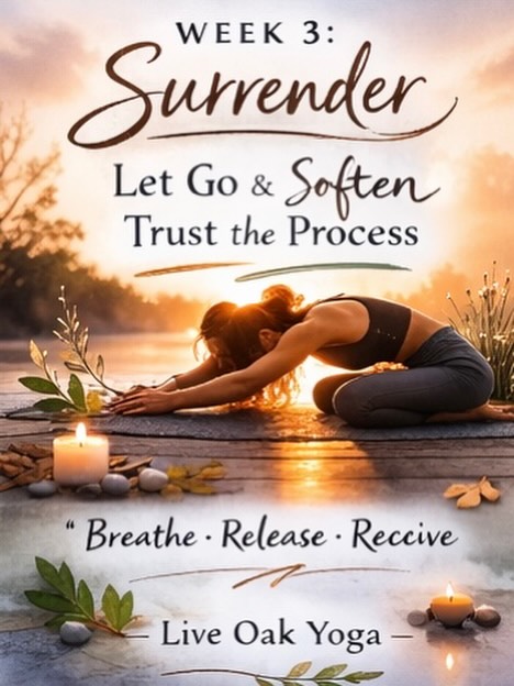 40 days of yoga challenge. Halfway there.
This week we explore surrender—letting go of expectations and trusting the process.
What would soften if you stopped forcing? Theme: Letting go of control
Journal Prompt:
Where in my body or life am I gripping too tightly?
What would it feel like to soften—just 5%?
#YogaPractice #LetGo #liveoakyoganola #nolayoga #yogaeverydamday