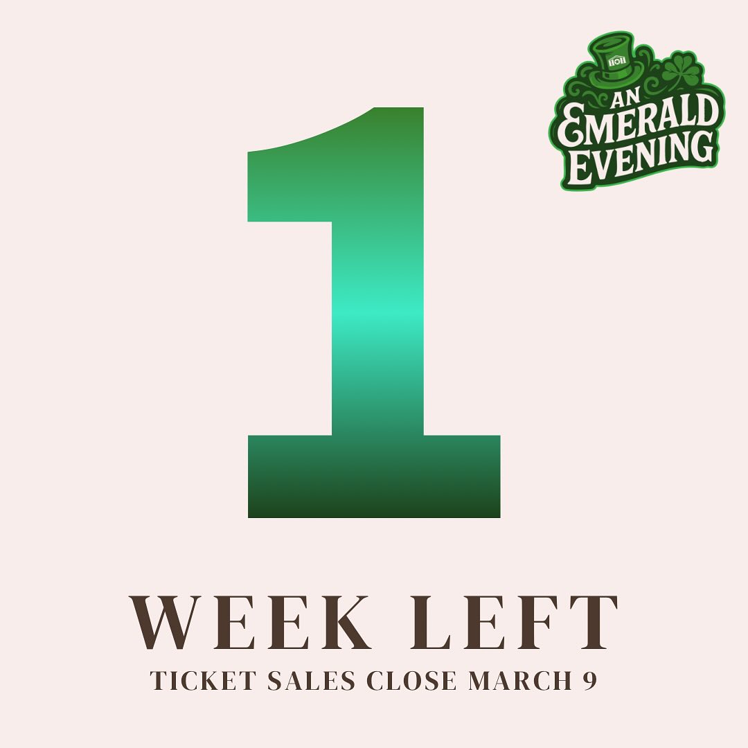 Only 1 week until ticket sales close on the 9th for our annual Hearts and Heroes event: An Emerald Evening! 💚✨
If you’re the “I’ll do it later” supporter… this is later.
Dinner. Drinks. Music. Community. Supporting a mission that matters.
Don’t wait until the countdown hits zero, grab your tickets now and join us! Link in bio.