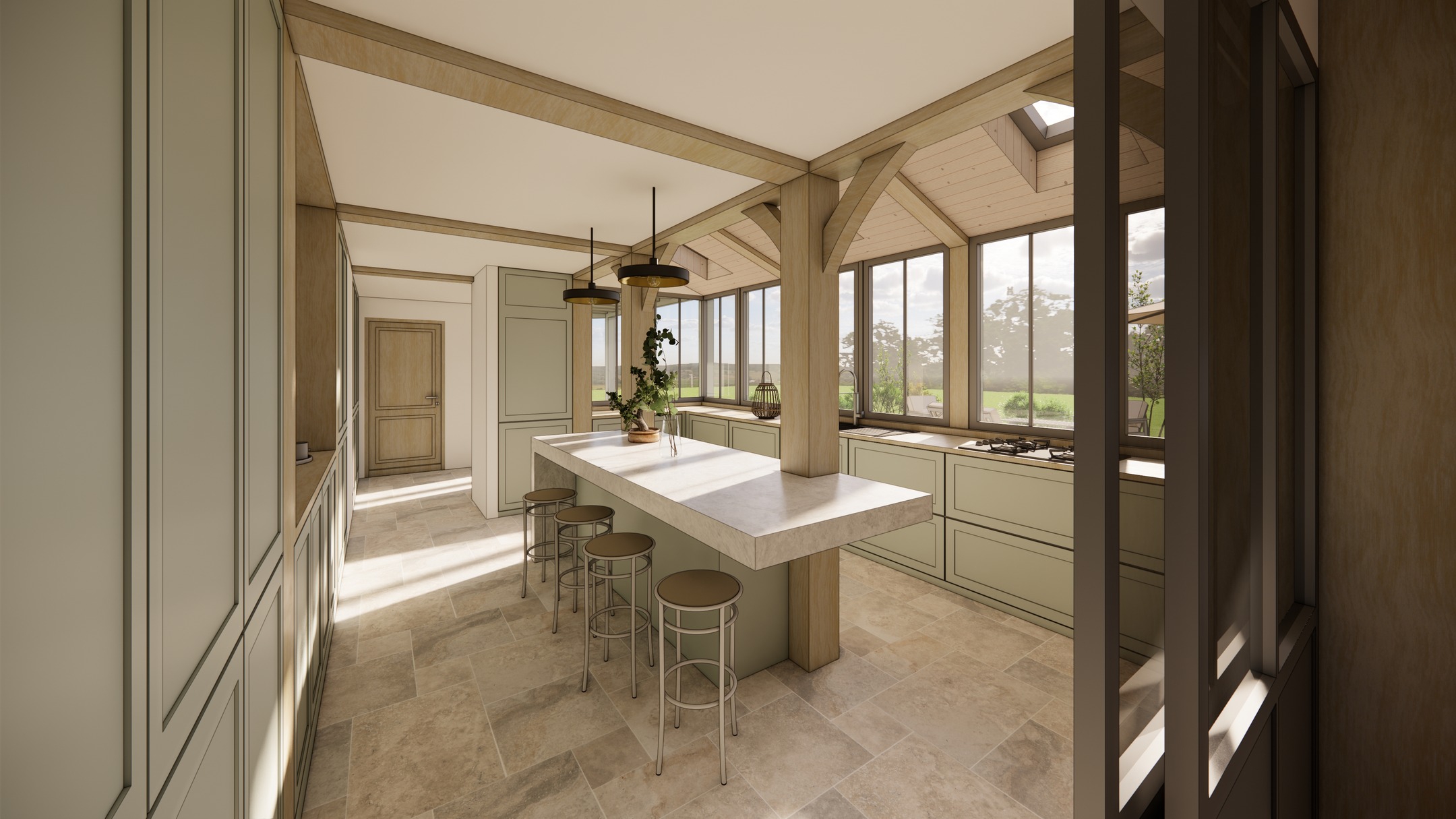 Il y a quelques jours, nous vous présentions un projet d’extension et de rénovation d’une maison dans le secteur de Cormeilles.
Aujourd’hui, place à quelques vues intérieures de la nouvelle cuisine — véritable cœur du projet — largement ouverte sur la vallée pour profiter pleinement des magnifiques bocages normands. 🌿