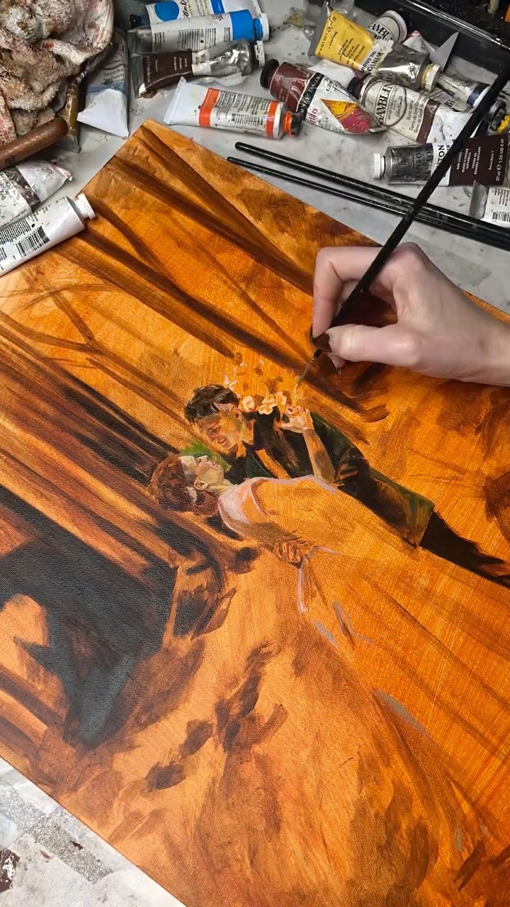 Newlyweds painting of Clara and Jim. How gorgeous is the reference image? A proper fairytale. I was lucky enough to see both their outfits in person!
đ¸ The photographer of this image is @lisachonier
#newlywedspainting #liveweddingpainter #forestpainting #weddingartist