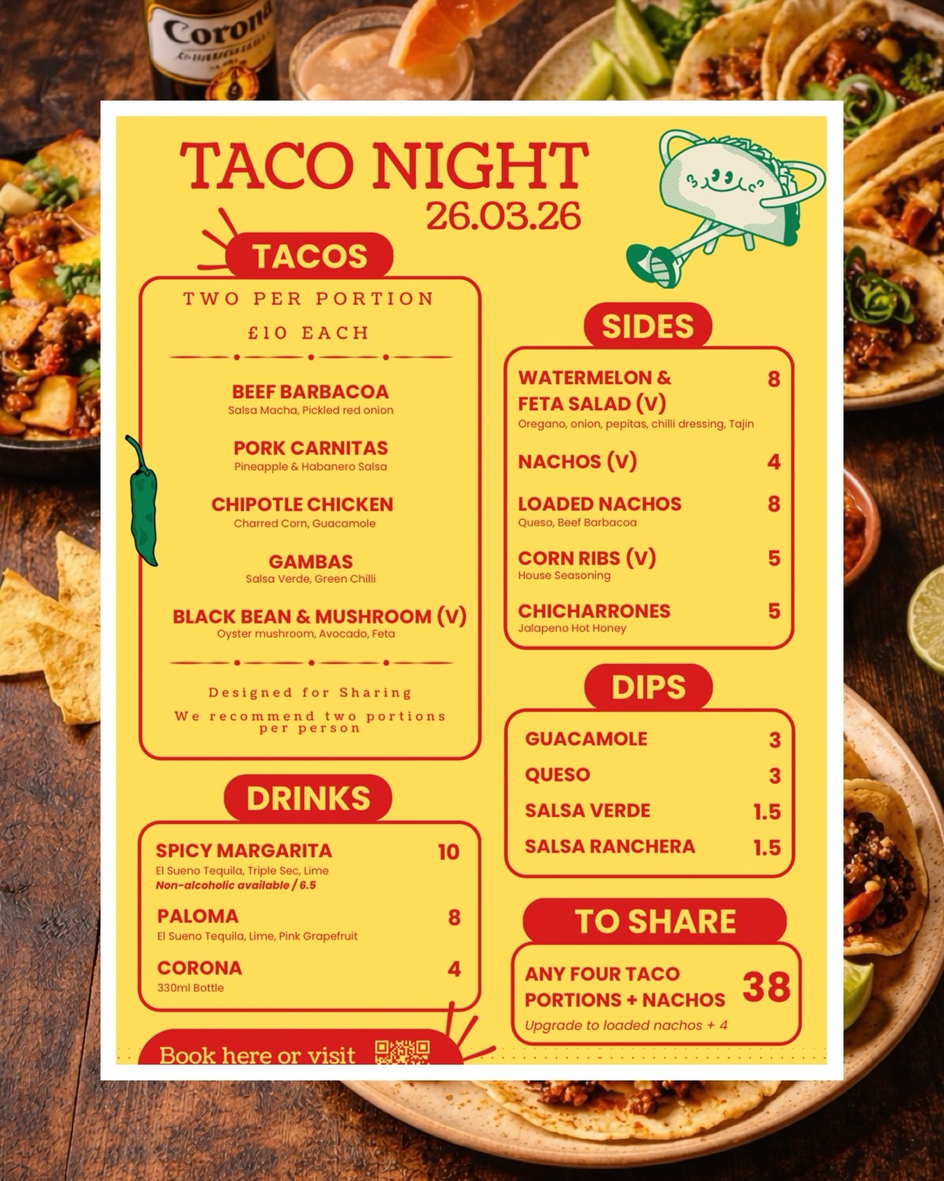 You’ve been loving our theme nights… and we’ve been loving having you here for them. So it only felt right to give you Taco Night 🌮 26th March 2026 — save the date, stretchy trousers encouraged.