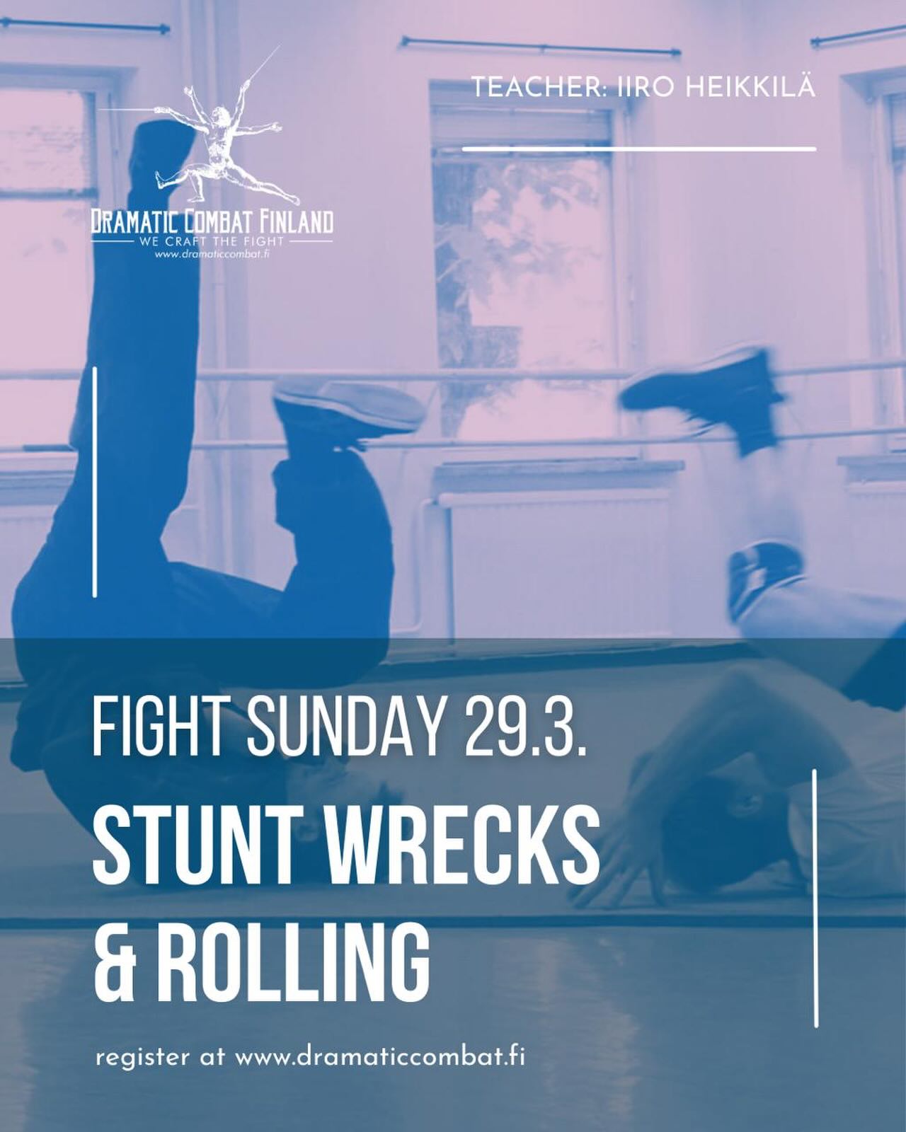Welcome March!! ✨ This month’s theme for Fight Sunday is stunt wrecks and rolling! 💪
Time: 29.3.2026 11:00-16:00
Place: Alexander Theatre
In this workshop, you will delve into the world of stunts. We will go through the most common wrecks used on film and the best rolls for the stage! Bring pads if you have them and be ready to take some impact (level of your choosing).
Fight Sundays are open level workshops thus no prior experience is required, but even if you do have experience, we believe this workshop will be a fun and challenging one for you! This time wrecks and rolling will be taught by our own Iiro Heikkilä. 🔥
Be sure to sign up on our website!
#dramaticcombatfinland #nordicstagefightsociety #fightsunday #stunt #stuntworkshop