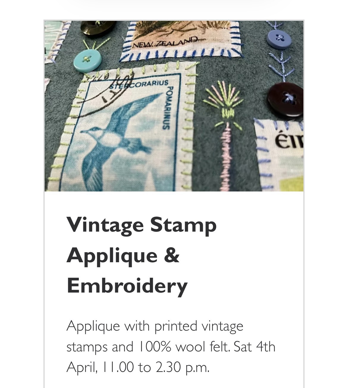 Having kept my stamp album for 50 years, it was so nice to find a use for the beautiful stamps.
First I scanned them, one by one, and then enlarged them so that the fine details could be seen, and then printed onto fabric.
It was so time consuming, and a labour of love, but it means that they can be appliqued onto gorgeous pure wool fabric to make bags, needle cases, project cases, and lots of wall hangings and stitched pieces.
Available in kits or as a workshop, the next one is on Saturday 4th of April. Details and bookings are at the website.
#vintagepostagestamps #vintageephemera #applique