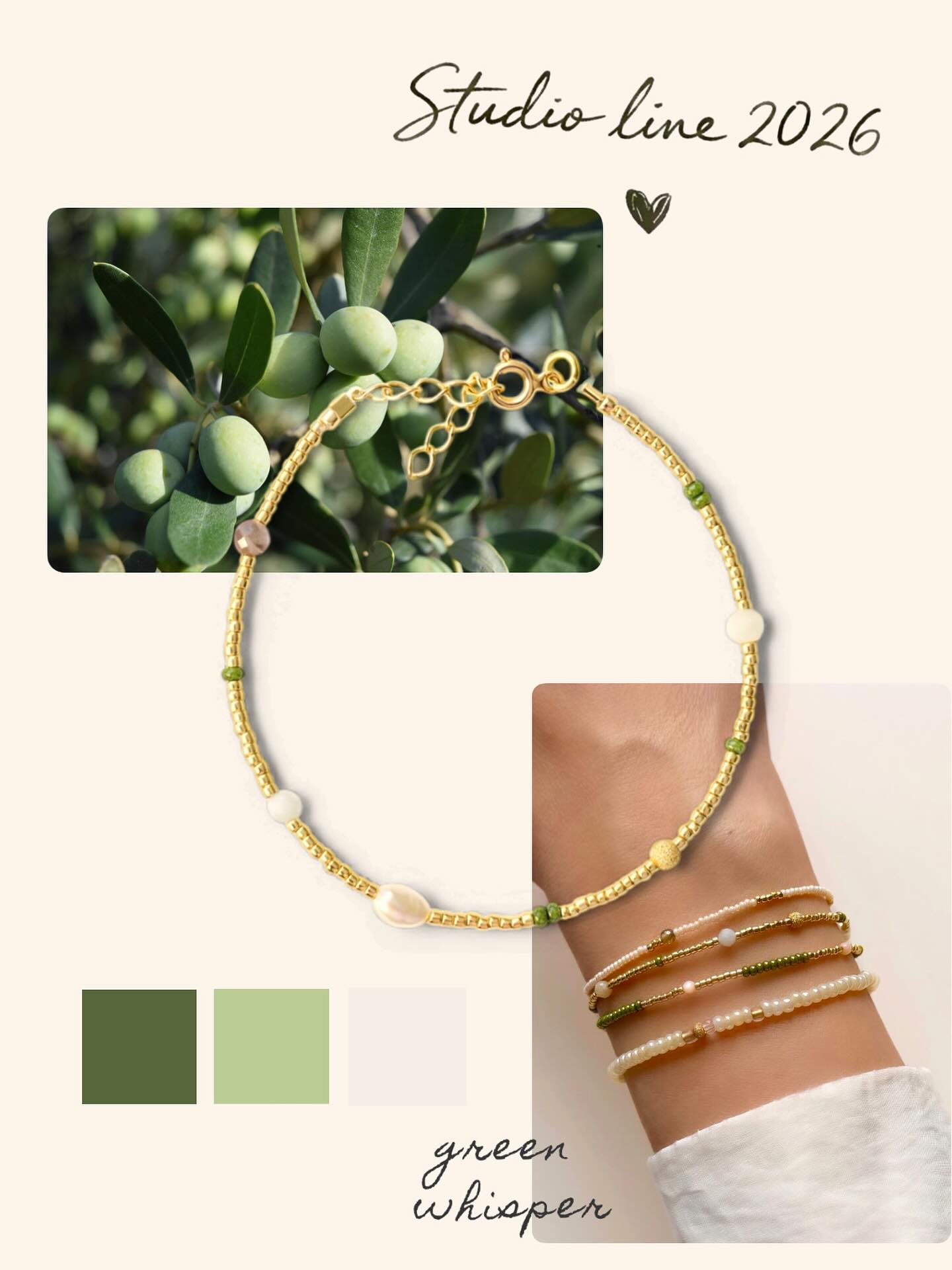 Green Whisper — golden light & the calm of olive leaves. ✨ A touch of nature, wrapped around your wrist for every sun-kissed moment