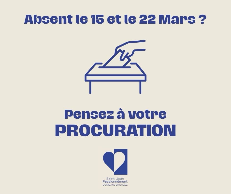 Chaque voix compte pour l’avenir de Saint-Jean-de-Luz ! ⚓️✨
Les 15 et 22 mars prochains, nous choisirons ensemble la direction que nous souhaitons donner à notre ville. Si vous ne pouvez pas vous déplacer en personne, ne laissez pas votre voix s’ajouter à l’abstention : pensez à la procuration !
C’est une démarche simple, rapide et essentielle pour participer activement à la vie démocratique de notre cité. 🤝
Comment faire ?
1️⃣ Rendez-vous sur maprocuration.gouv.fr pour débuter la demande en ligne.
2️⃣ Faites valider votre identité (Gendarmerie, Commissariat ou via l’identité numérique certifiée France Identité).
3️⃣ Désignez une personne de confiance qui votera pour vous à Saint-Jean-de-Luz.
N’attendez pas le dernier moment pour effectuer vos démarches. Pour nous, chaque suffrage est le moteur de notre projet « Saint-Jean Passionnément ». 🇫🇷 ❤️
📍 Besoin d’aide ou d’informations ? Notre permanence vous accueille au 5, rue Renau d’Elissagaray ou contactez-nous directement par message privé.
Engagés, passionnément. ❤️ #SaintJeanDeLuz #DonibaneLohizune #SaintJeanPassionnément #JeanFrancoisIrigoyen