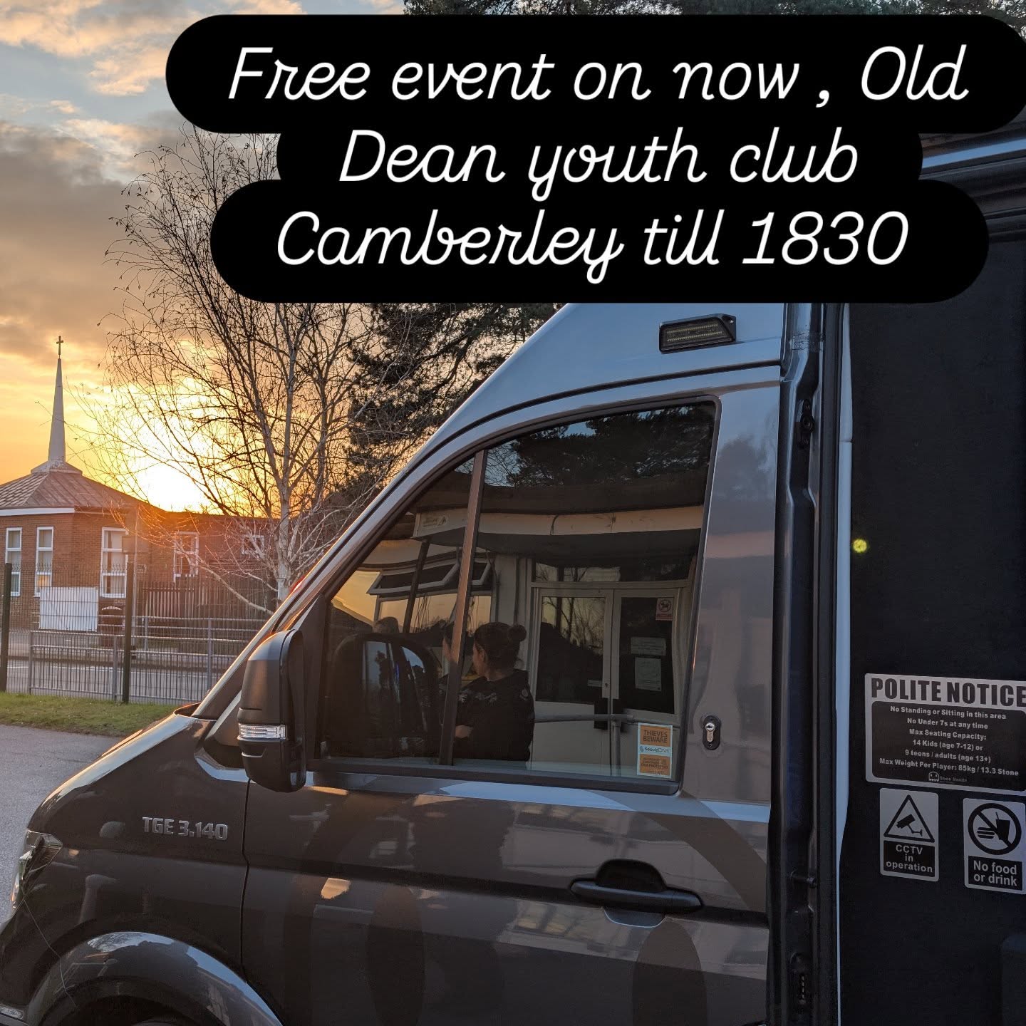 Free event till 1830 today at old dean youth club Camberley
