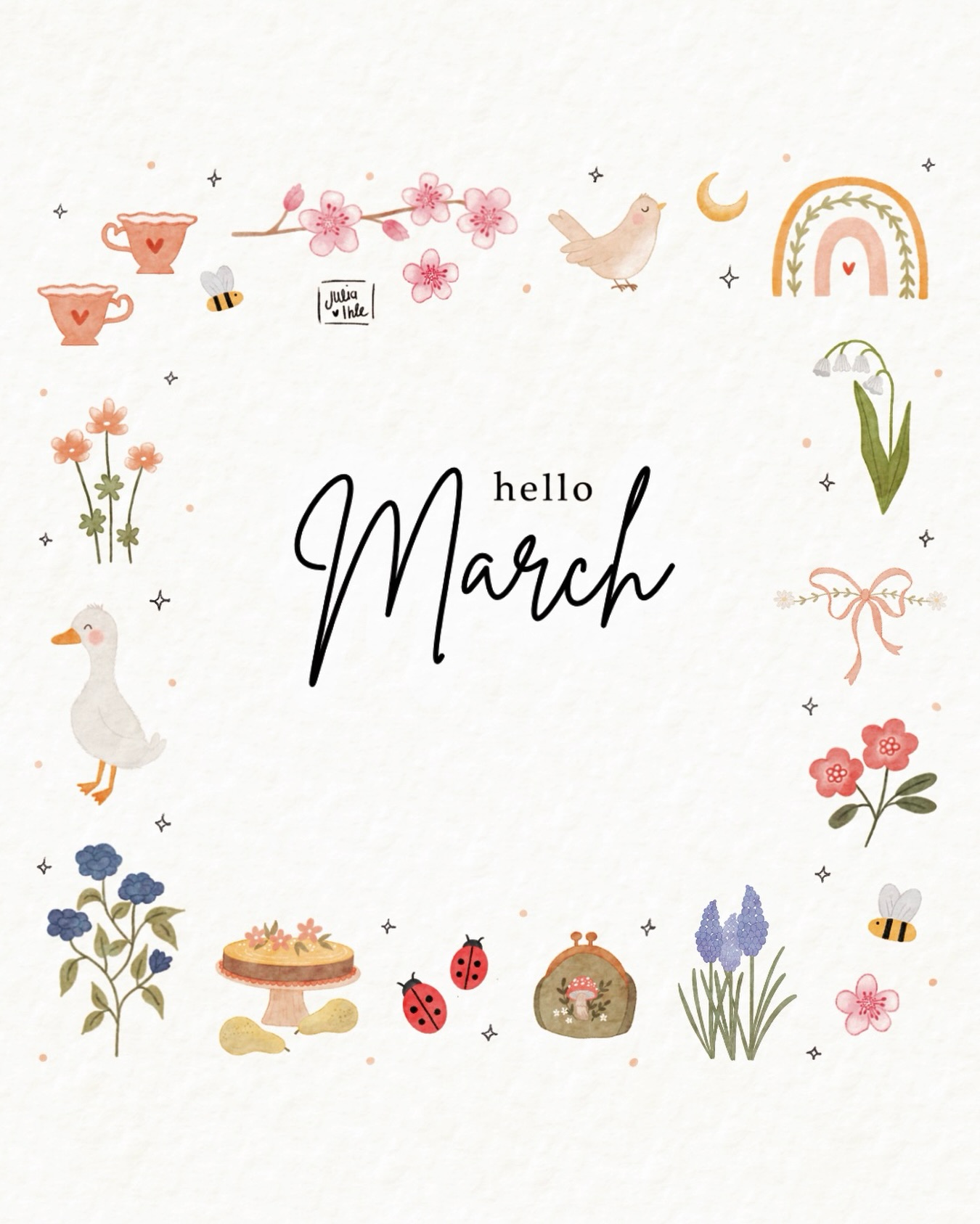 Hello March 🧡🌷🪿🌼🐞🍰✨☕️
.
.
#doodlesart #march #procreateillustrations