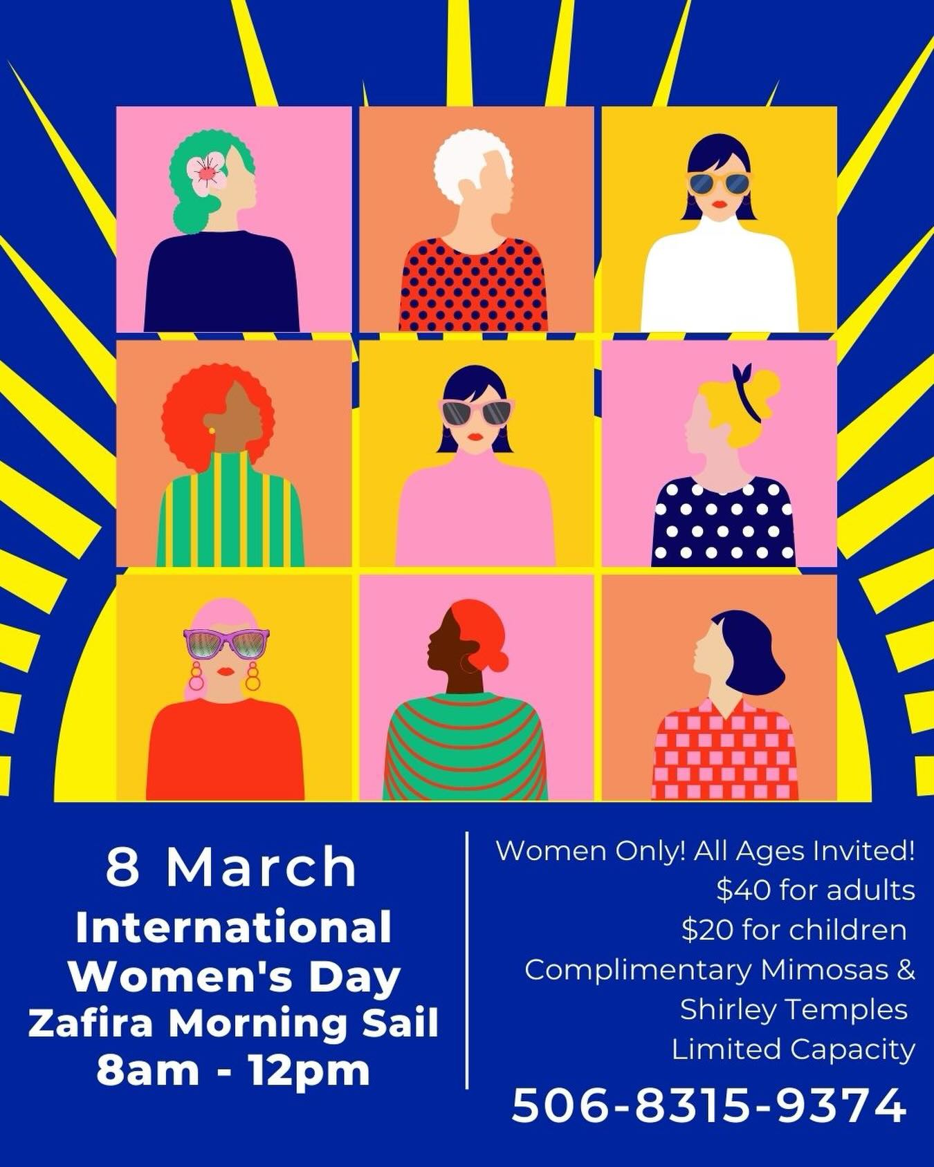 Who run the world!?
Join for a fun & powerful morning cruise! Grab your gals, bring your Mom, and sail with your daughters.
We’ll be curating a special #Spotify playlist - so send suggestions and we’ll share the link so you can join the party even if you can’t be on board.
#ladiesonly #InternationalWomensDay #💪 #womenwhosail zafirasailing sailingcostarica motherdaughter