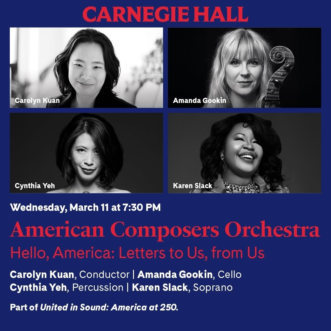 Repost from @carnegiehall
•
Experience five brand-new works by distinguished American composers when Carolyn Kuan leads the American Composers Orchestra at Carnegie Hall on March 11. Tickets: bit.ly/3MejQc2
