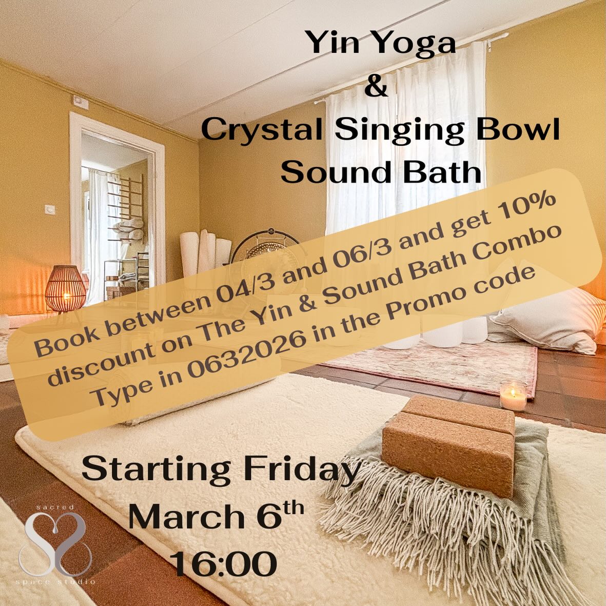 Sacred Space Studio — End of Week Yin & Crystal Sound Bath
Location: Center of Västerås, in the quiet ambience of the old town
Experience: A soothing end-of-week treat for the mind, body, and soul
Come down to Sacred Space Studio located right in the centre of VÄSTERÅS city in the quiet gentle ambience of the old town to experience an after work end of week treat for the mind body and soul.
Available Classes:
Yin for Relaxation (60 minutes)
An hour to unwind, release tension in the body and fascia, and cultivate a state of deep physical, emotional, and mental peace.
Crystal Sound Bath (50 minutes)
A restorative session to release tension across the nervous system, wash away stress and anxiety, and balance and align all the chakras.
Combo Option:
Yin & Tonic Combo
Immerse yourself in the full harmony of mind, body, and soul by experiencing both sessions back-to-back.
PROMO
Book between 4th March and 6th March Use code
0632026 for a 10% Discount on the Combo class
Booking & Details:
www.sacredspacestudio.se
Choose one class or book the Yin & Sound Bath Combo
Suitable for all levels; no prior experience required
All mats, props and bolsters provided, just bring yourself.
Step into your weekend refreshed, balanced, and peaceful.
Starts with Yin at 16:00 @vasterascity #sacredspacestudio3d #yin #crystalsoundbath