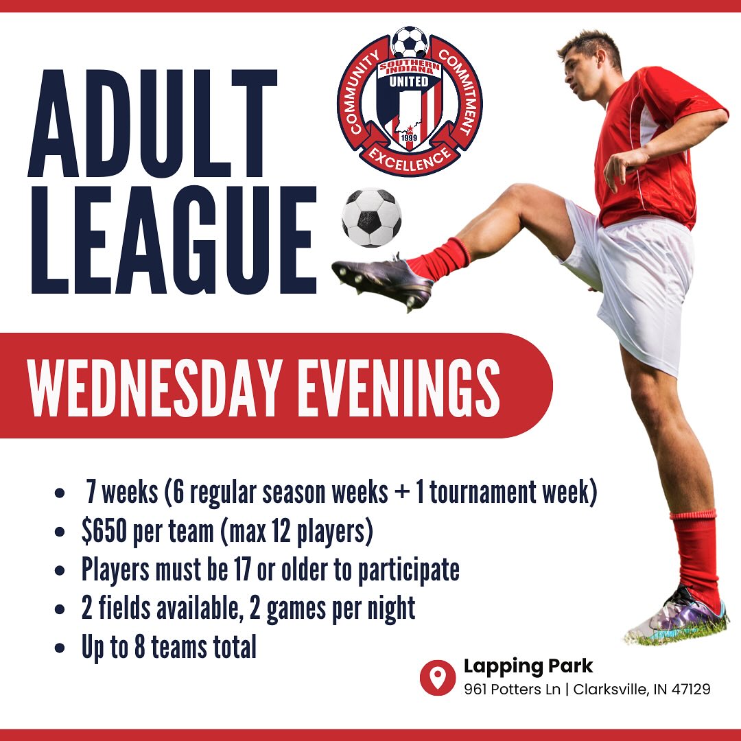 ⚽ SIU Adult Soccer League – Spring 2026 ⚽
Grab your friends and get ready for Wednesday night soccer at Lapping Park! The SIU Adult Soccer League kicks off April 8 with a 7-week season of 7v7 games.
Teams, free agents, men’s, women’s, and mixed teams are all welcome. Don’t have a team? Sign up as a Free Agent and we’ll place you on a House Team.
🏆 League champions will receive SIU medals
Spots are limited to 8 teams, so don’t wait!
👉 Click the link in our bio to register now!