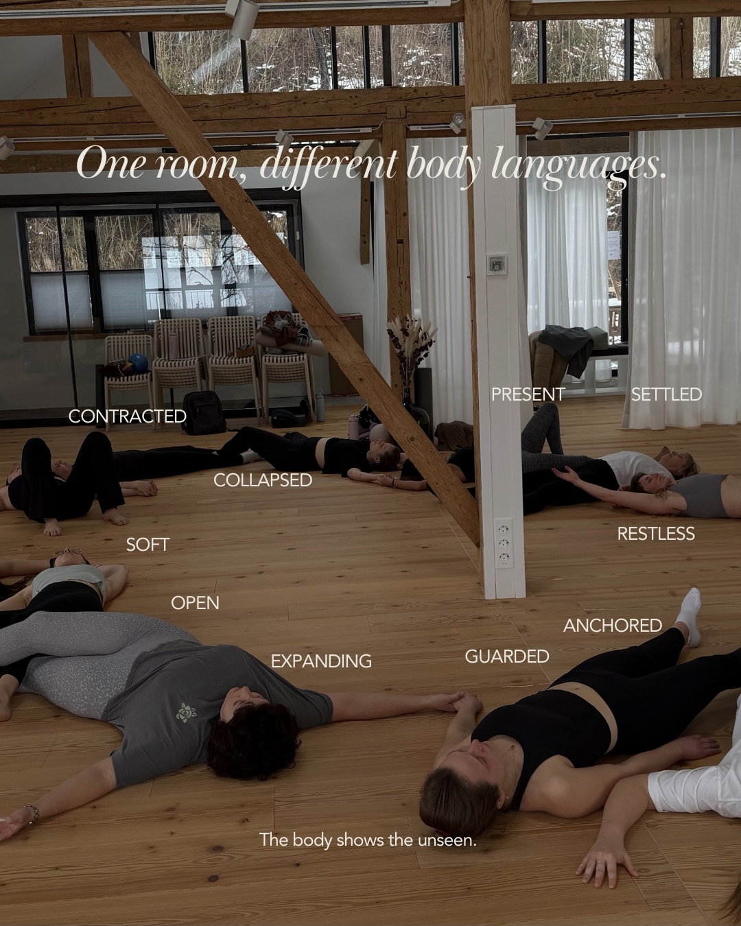 One room.
Different bodies.
Different stories.
Different nervous systems.
When people enter a yoga space,
they don’t leave their life at the door.
Some just lost something.
Some just started something.
Some didn’t sleep.
Some are carrying grief quietly.
Some are holding it together.
You never really know.
That’s why teaching isn’t just about sequencing.
It’s about sensitivity.
Awareness.
Presence.
One room.
Many realities.
And all of them deserve kindness.
And this is exactly why we keep creating containers.
Spaces we intentionally step into — again and again.
Retreats.
Trainings.
Happenings.
Not to escape life.
But to make enough room for it.
Room for the shaking.
Room for the numbness.
Room for the clarity.
Room for the confusion.
Spaces wide enough
to hold different speeds,
different capacities,
different levels of self-awareness.
Because when the container is steady,
everything inside of it is allowed to soften.
We’re already looking forward
to diving back into our Yin Training tomorrow.
If you feel the pull to step into a space like this —
All links are in bio.