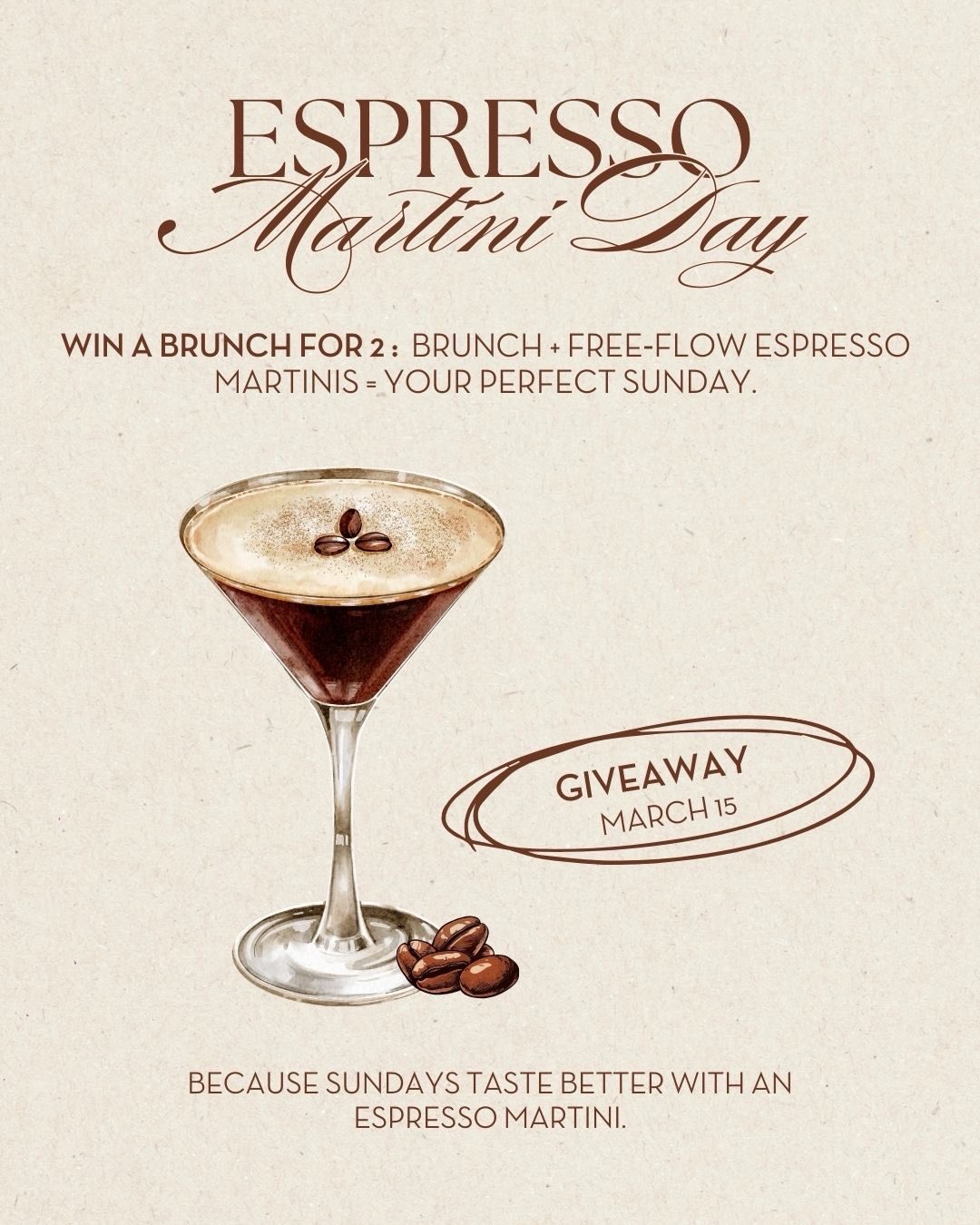 Giveaway closed.
Have you ever dreamed of an Espresso Martini brunch? ☕🍸
Your dream just came true.
On March 15, the Aurora Rooftop Bar is celebrating Espresso Martini Day with a brunch dedicated entirely to everyone’s favorite cocktail.
It’s the perfect mix of caffeine, cocktails, and weekend magic — all in one place. ✨
And the best part? You can WIN an Espresso Martini Brunch for two on March 15. 🥂
To enter:
✔️ Like this post
✔️ Tag your brunch partner
✔️ Make sure you’re following @aurorarooftopbar
The winner will be drawn on March 11 and contacted via DM.
Save the date, bring your brunch partner, and get ready to sip, savour, and celebrate. ☕🍸✨
Full participation terms can be found in our bio.
#aurorarooftopbar #bestoftheday #brunchtime #giveaway