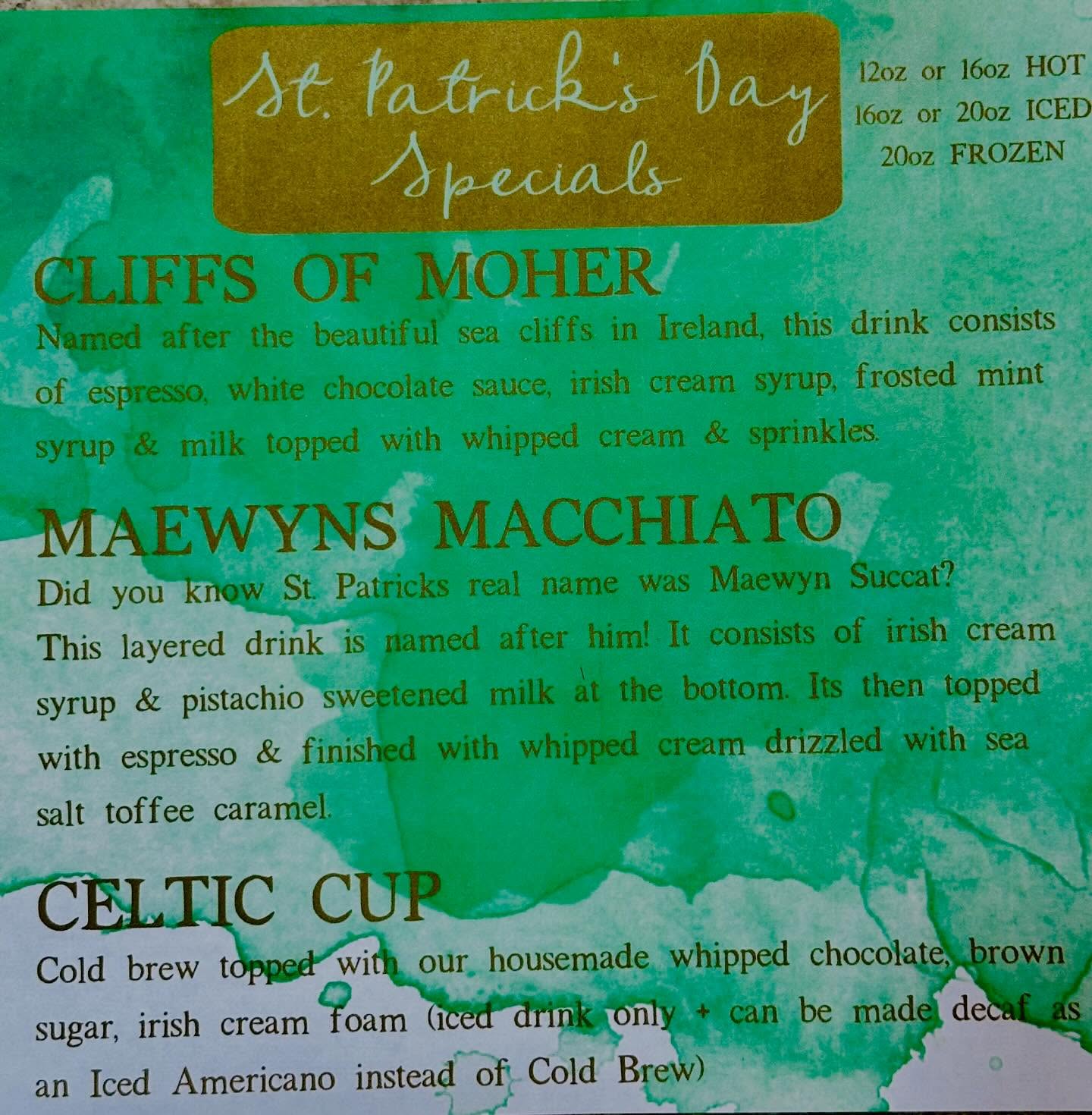 Our St. Patrickâs Menu is released and will be replacing the Winter Menu!
This menu will remain until we release our Spring Menu on Wednesday, April 1st.