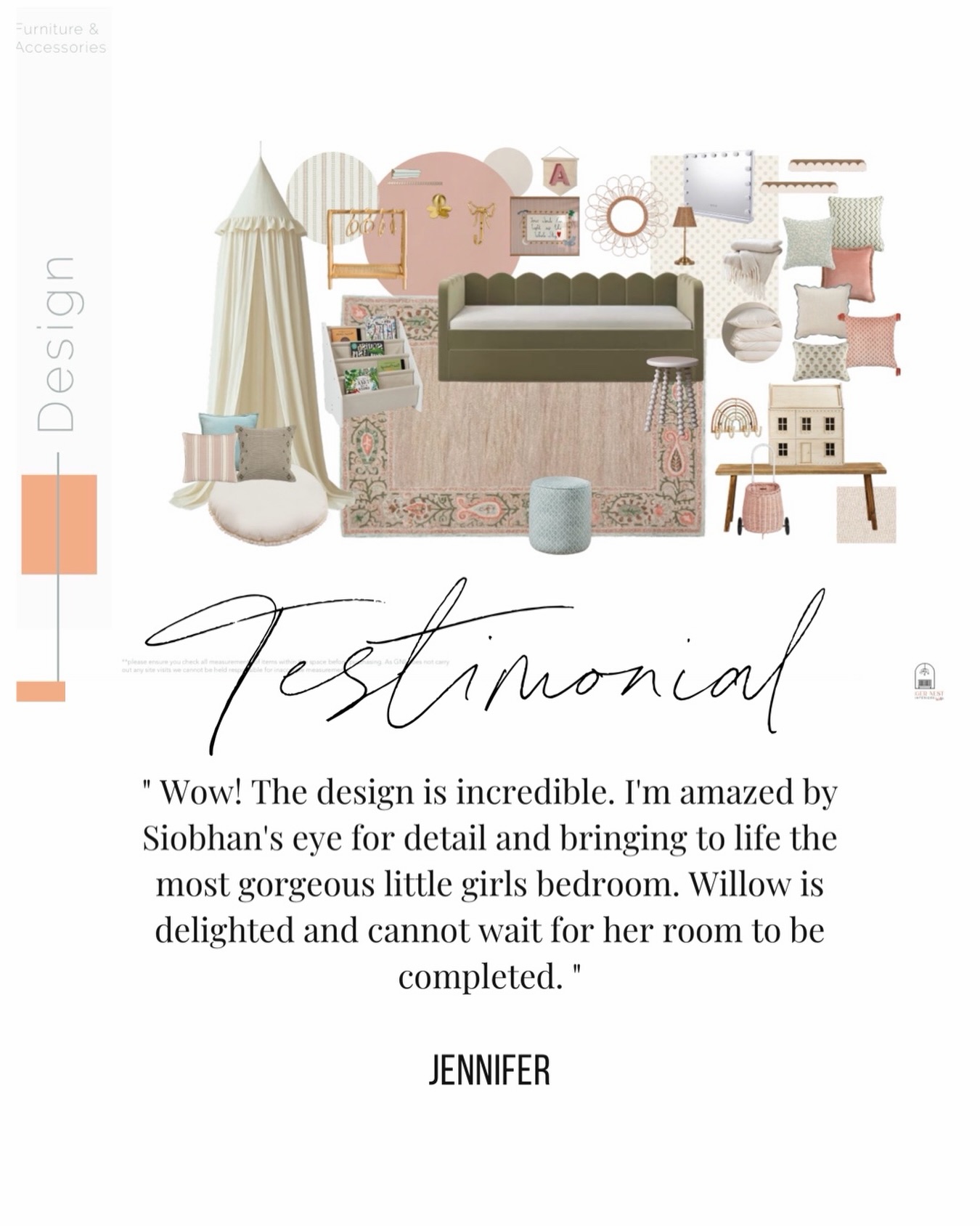 Happy client ✨
“Wow! The design is incredible. I’m amazed by Siobhan’s eye for detail and bringing to life the most gorgeous little girls bedroom. Willow is delighted and cannot wait for her room to be completed.”
We agree, Siobhan does have a gorgeous eye for detail & puts her all into every design - it’s the GNI way 🥰💖
Thinking of getting some help with your kids rooms? We’d love to help! Get in touch today, we can’t wait to hear from you 👩🏽💻