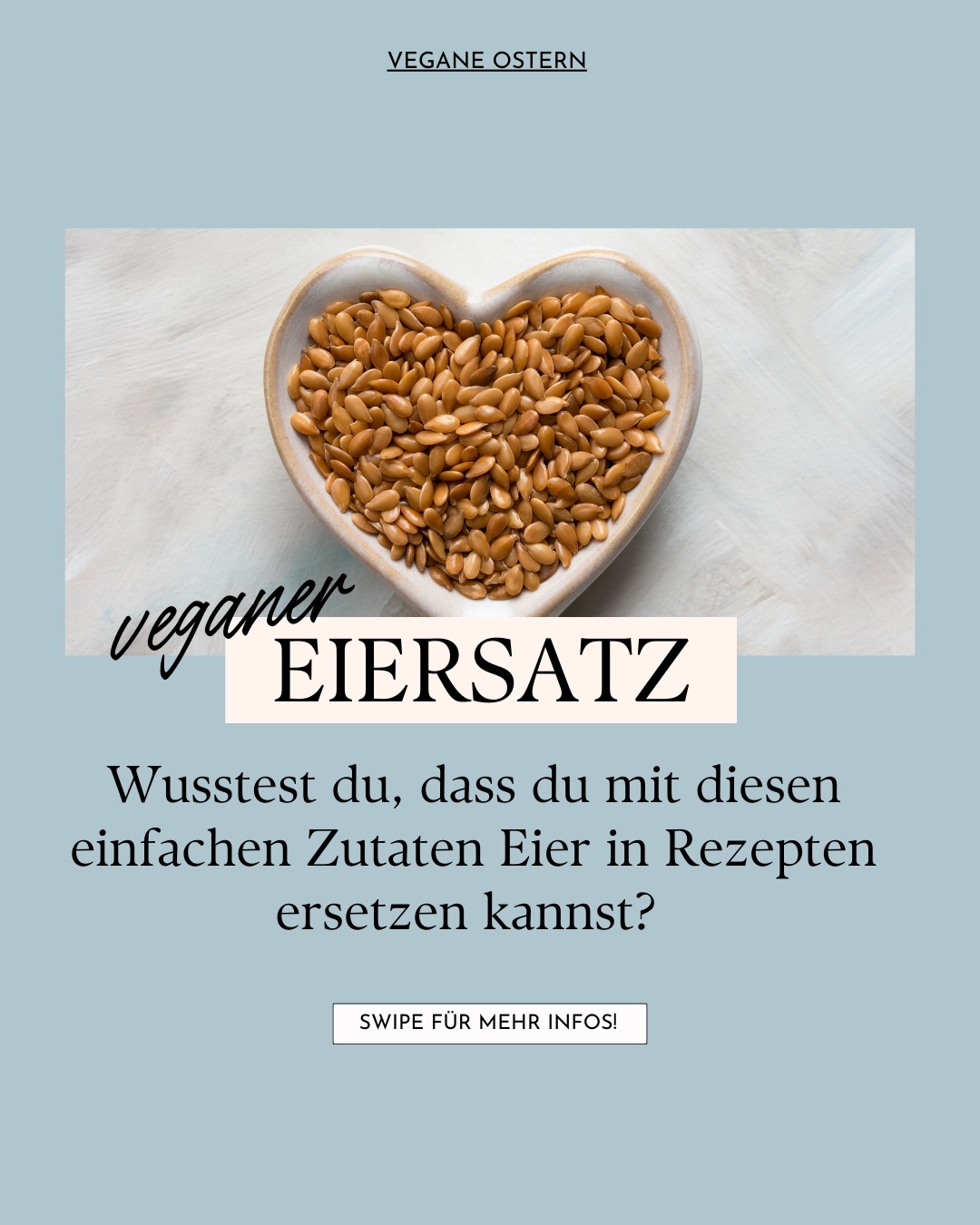 Backen ganz ohne Ei – geht das überhaupt? 🍰
Gerade rund um Ostern werden traditionell besonders viele Eier verwendet. Dabei lassen sich viele Backrezepte ganz einfach vegan umsetzen.
Je nach Rezept können unterschiedliche Zutaten die Funktion von Ei übernehmen. Bananen, Apfelmus oder auch Leinsamen können zum Beispiel für Bindung, Feuchtigkeit oder Lockerheit sorgen.
Welche Alternative am besten passt, hängt immer davon ab, was das Ei im Rezept eigentlich macht: ob es bindet, lockert oder für Struktur sorgt.
Im Karussell findest du einige einfache Möglichkeiten, wie du Eier beim Backen ersetzen kannst. Viele dieser Zutaten hast du vielleicht sogar schon zu Hause.
Hast du beim Backen schon einmal einen veganen Eiersatz ausprobiert?
Schreib gerne in die Kommentare, was für dich am besten funktioniert hat.