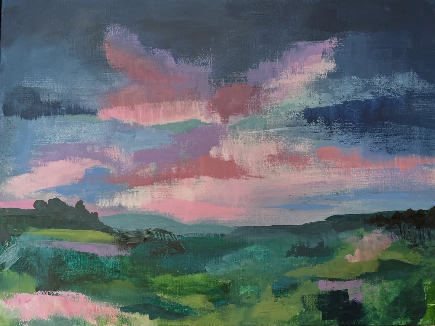 I finished this painting today! It was a request from my daughter for a landscape painting for her home. It’s quite different from my usual style but I really enjoyed painting it and using such bold colours and brush strokes! Maybe I’ll be adding landscapes to my website soon! 😊 #landscapepaintings #expressivelandscape #originalartwork