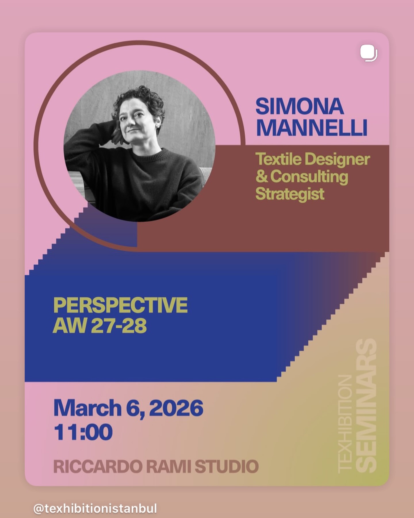 We’re delighted to announce our presence at @texhibitionistanbul.
📍 Salon 5 / T-4
Come and visit us to discover our latest developments and explore our vision for the future of textiles.
On 6 March at 11:00 AM, @simona.mannelli, Textile Designer & Consulting Strategist, will deliver a talk introducing the concept and evolution of PERSPECTIVE, exploring how Protection, Identity, Distinction and Becoming are reshaping the textile landscape.
We look forward to welcoming you!
#RiccardoRamiStudio #Exhibition #TextileInnovation #Presentation #Perspective