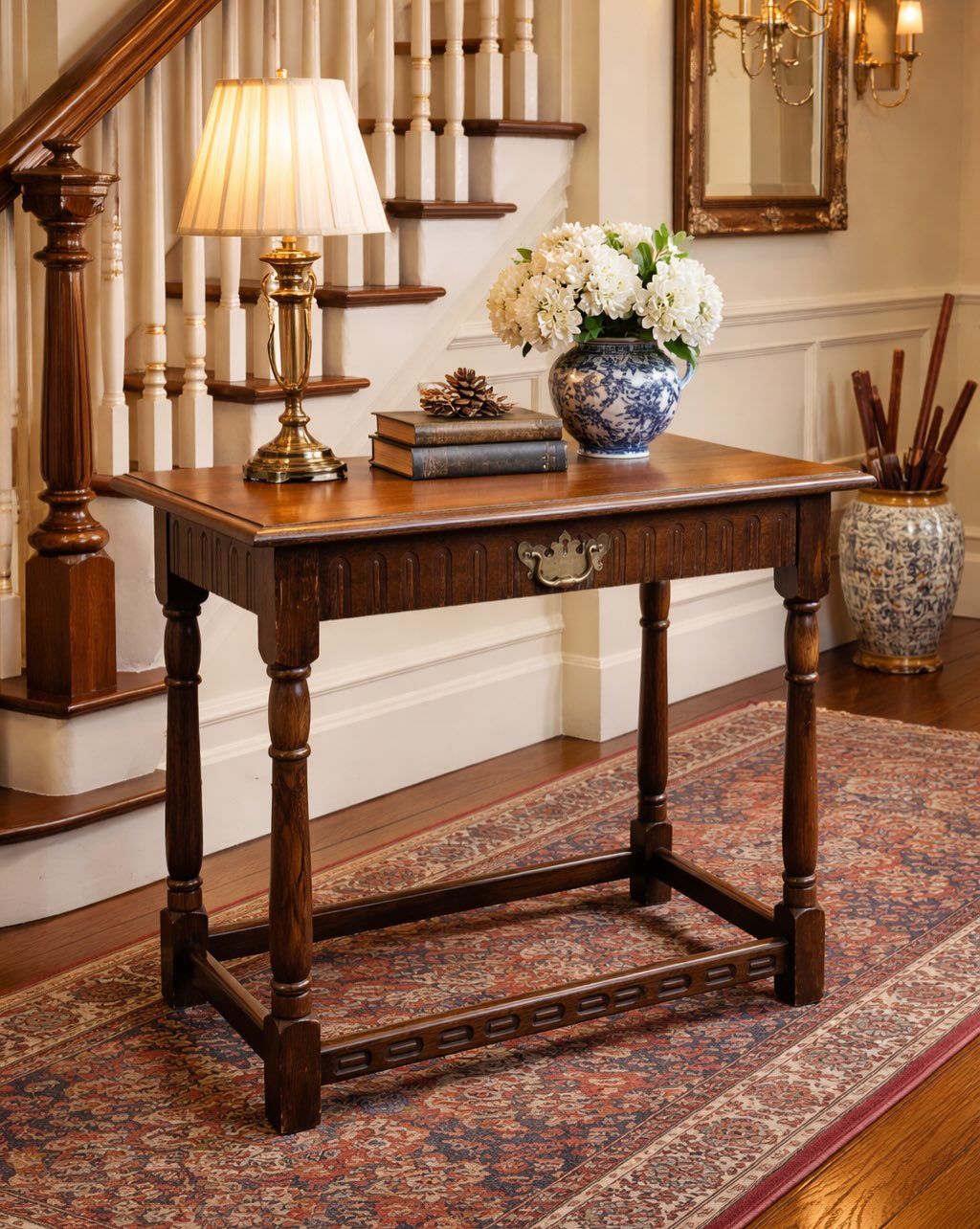 -SOLD-
After a busy weekend …..driving, antiquing, walking, eating (lots) and a bit of drinking ….it’s Monday again.
So a quiet calming start to the week with this cute little side table.
Made from solid oak with what looks like a drawer but isn’t, the handle has been added at some point for decoration and confusion !
Measures 69 cms x 40 cms and 69 cms high
£45 with free local delivery
#oakconsoletable #oaksidetable