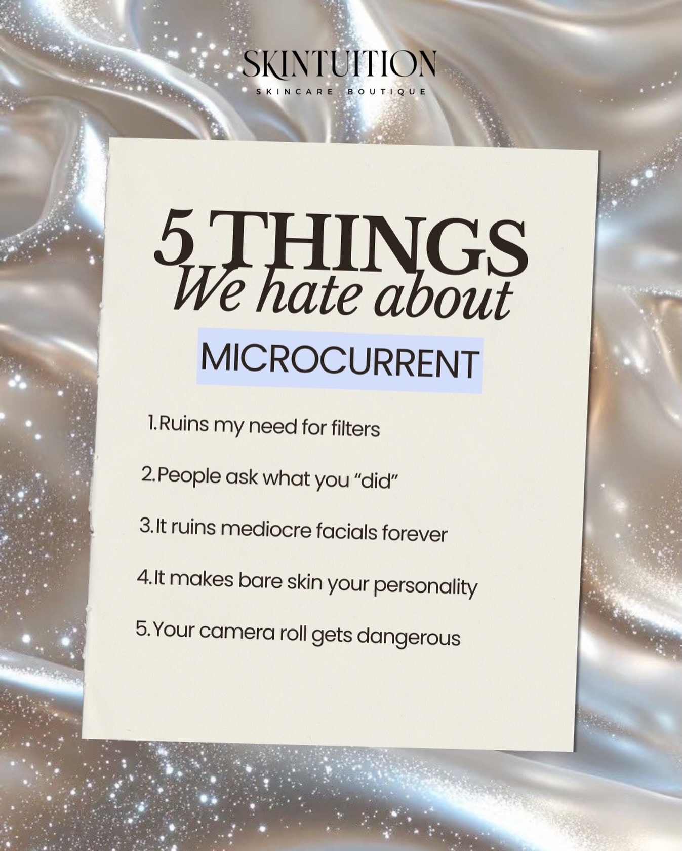 Here’s what nobody tells you about loving your Microcurrent results 😂
1. You’ll want to show off your glow everywhere
2. Friends will ask for your “secret”
3. You’ll catch yourself smiling at your reflection
4. Your selfies? Next level
5. You’ll wonder why you waited so long
Curious if Microcurrent is right for you? Let’s chat!
#louisvillspa #louisvillefacial