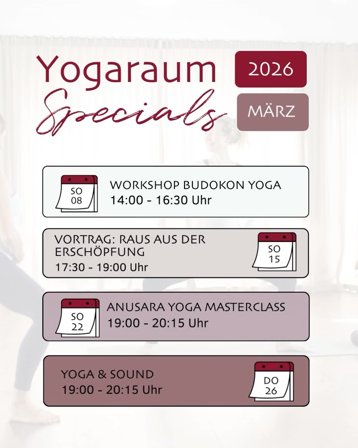 ✨Dein März im Yogaraum:️ März-Magie im Yogaraum: Zeit für dein persönliches Upgrade!
🌸Der Frühling klopft an und wir öffnen weit die Türen – für neue Energie, tiefes Eintauchen und Momente, die über die Matte hinauswirken. Unser März-Plan ist vollgepackt mit Erlebnissen, die Körper und Seele gleichermaßen nähren.
👉Hier sind deine Highlights im Überblick:
🔥Budokon Yoga: Kraft, Mobilität und die fließende Ästhetik der Bewegung – für alle, die eine neue Herausforderung suchen.
✨Masterclasses: Vertiefe deine Praxis, lerne Neues und geh einen Schritt weiter auf deinem Yoga-Weg.
🧠💡Spannender Experten-Vortrag: Weil ganzheitliche Gesundheit auch Inspiration für den Geist braucht.
🎶Yoga & Sound: Lass dich von Schwingungen tragen und finde zu neuer Kraft durch eine fließende Praxis, Klang und bewusste Stille.
🧘Ob du nach kraftvoller Dynamik suchst oder nach einer Insel der Stille – im März kreieren wir genau den Raum, den du jetzt brauchst.
👉 Alle Details & Buchung: Den Link zu den Specials findest du wie immer in unserer Bio.
✨ Tipp: Speicher dir diesen Beitrag als deinen Reminder für deine Me-Time im März und sende ihn an deine Lieblings-Begleitung!
Wir freuen uns auf dich!
Dein Yogaraum Ravensburg Team ♡
#yogaraumravensburg #ravensburg #budokonyoga #yogaandsound #masterclass #frühlingserwachen #ganzheitlichgesund #yogacommunity #metime #bodensee #yogaoberschwaben #bewusstleben #yogaspecials #workshopyoga
#yogakalender #yogaevents #yogadeutschland
#yogaundklang #yogainspiration #bewusstezeit
#yogacommunity #mindfulmoments #yogastudio
#yogalove #yogaravensburg