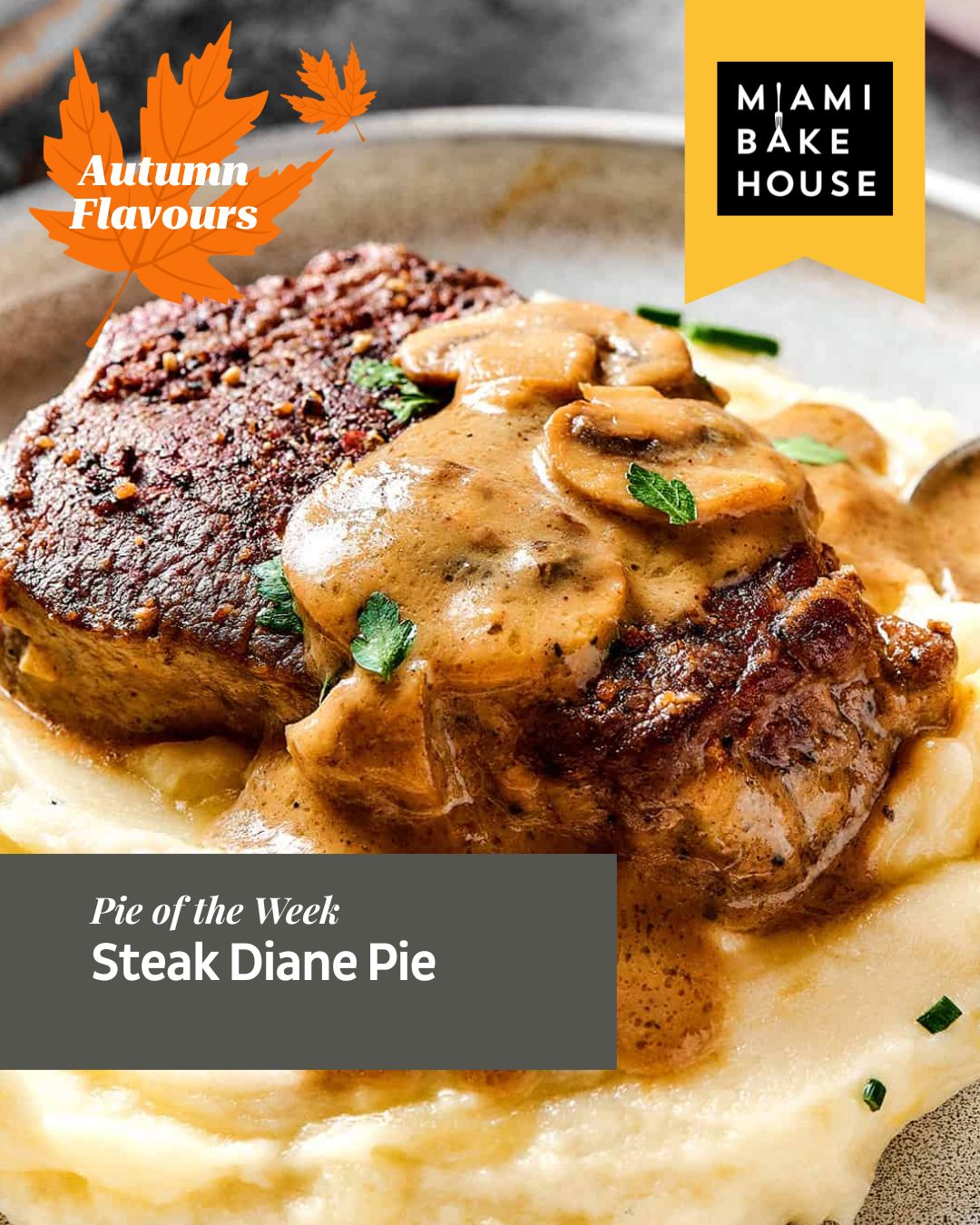 Our Steak Diane Pie brings a rich, French-inspired classic to life.
Tender steak is pan-seared and simmered in a creamy sauce of shallots, garlic, Dijon mustard, brandy, and a touch of Worcestershire.
Finished with fresh parsley and wrapped in our signature flaky pastry.
Available at all Miami Bakehouse cafés from Tues 3rd March to Mon 9th March.
