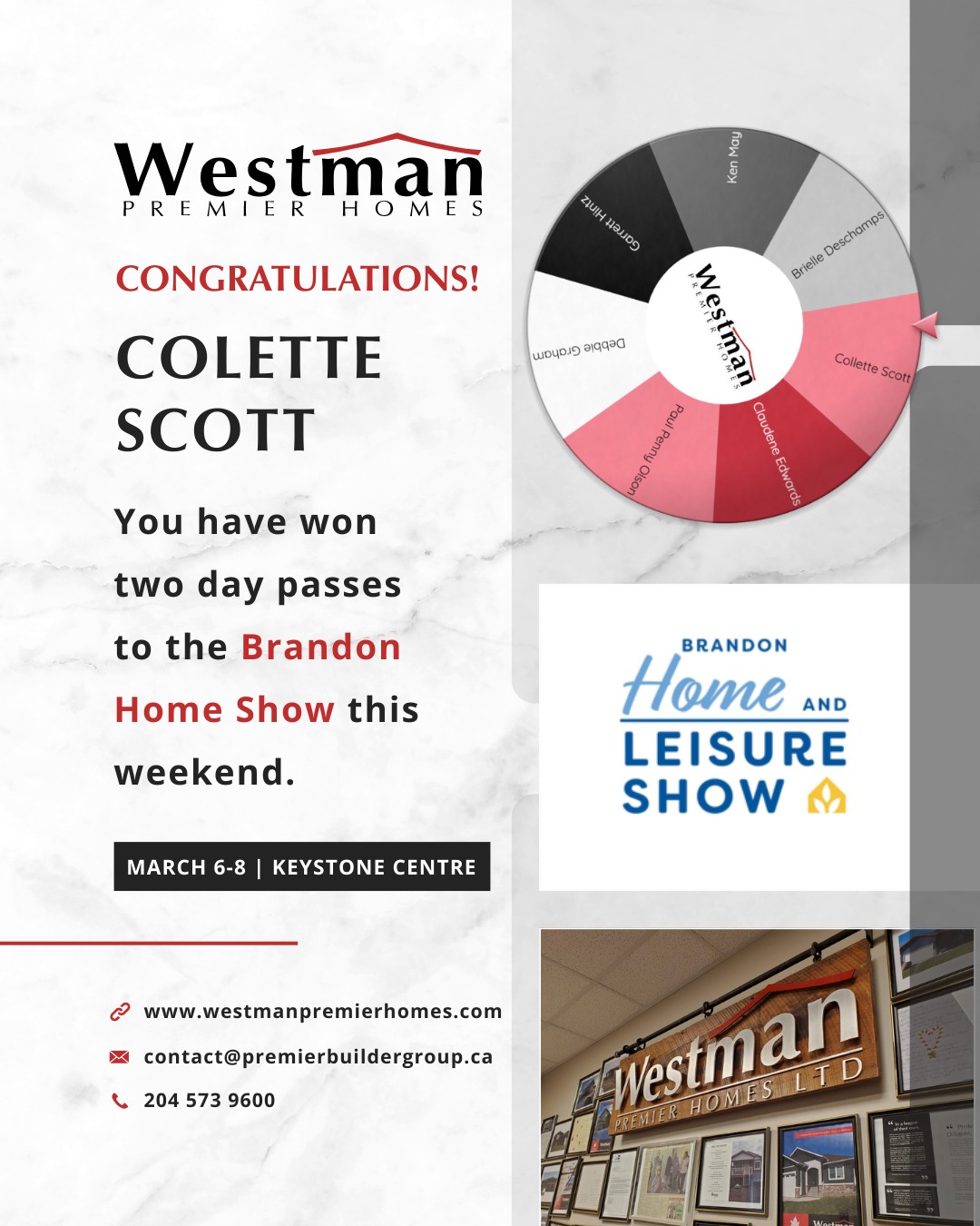 ๐๐๐จ๐ง๐ ๐ซ๐๐ญ๐ฎ๐ฅ๐๐ญ๐ข๐จ๐ง๐ฌ, ๐๐จ๐ฅ๐ฅ๐๐ญ๐ญ๐ ๐๐๐จ๐ญ๐ญ!
Youโve won two day passes to the Brandon Home Show at the Keystone Centre, March 6โ8.
Weโve replied to your original comment on Facebook, and sent you a DM with pickup detail. Please check there and confirm.
Thank you to everyone who entered. Weโre looking forward to seeing you at Booths 39โ44.
#BrandonMB #BDNHomeShow #2026BDNHomeShow