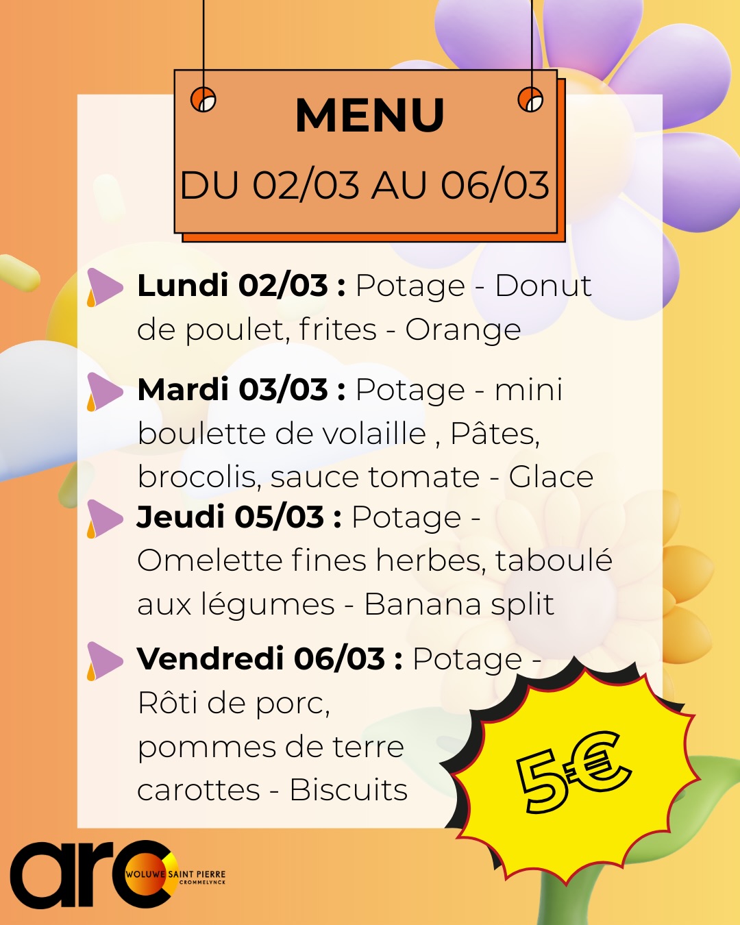 ❄️🌸 Le menu du mois de mars 2026 est arrivé à la cantine ! 🌸☀️
Le printemps pointe le bout de son nez 🌷 Les journées s’allongent, la lumière revient et les assiettes se remplissent de couleurs et de fraîcheur !
Pour célébrer la sortie de l’hiver et l’arrivée des beaux jours, la cantine met du soleil dans les repas ☀️💛
Chaque jour, notre équipe cuisine sur place dans les cuisines de l’école des repas chauds, équilibrés et faits maison, pour le plaisir des petits comme des grands 😋
🍽️ Au menu en mars :
👨🍳 Des plats faits maison, préparés avec soin ;
🌱 Des recettes plus légères et pleines de fraîcheur ;
🥕 Des légumes de saison pour fêter le retour du printemps ;
🌼 Des touches colorées pour égayer les assiettes ;
🥗 Des accompagnements variés pour des repas complets et équilibrés.
💶 Un repas complet à seulement 5€, accessible à toutes et à tous.
📅 Le menu détaillé est à retrouver au réfectoire et sur nos réseaux.
✨ Nous vous souhaitons un lumineux mois de mars… et surtout, bon appétit ! 😋
#CantineScolaire #MenuMars #BonjourPrintemps #RetourDuSoleil #FaitMaison 🌸