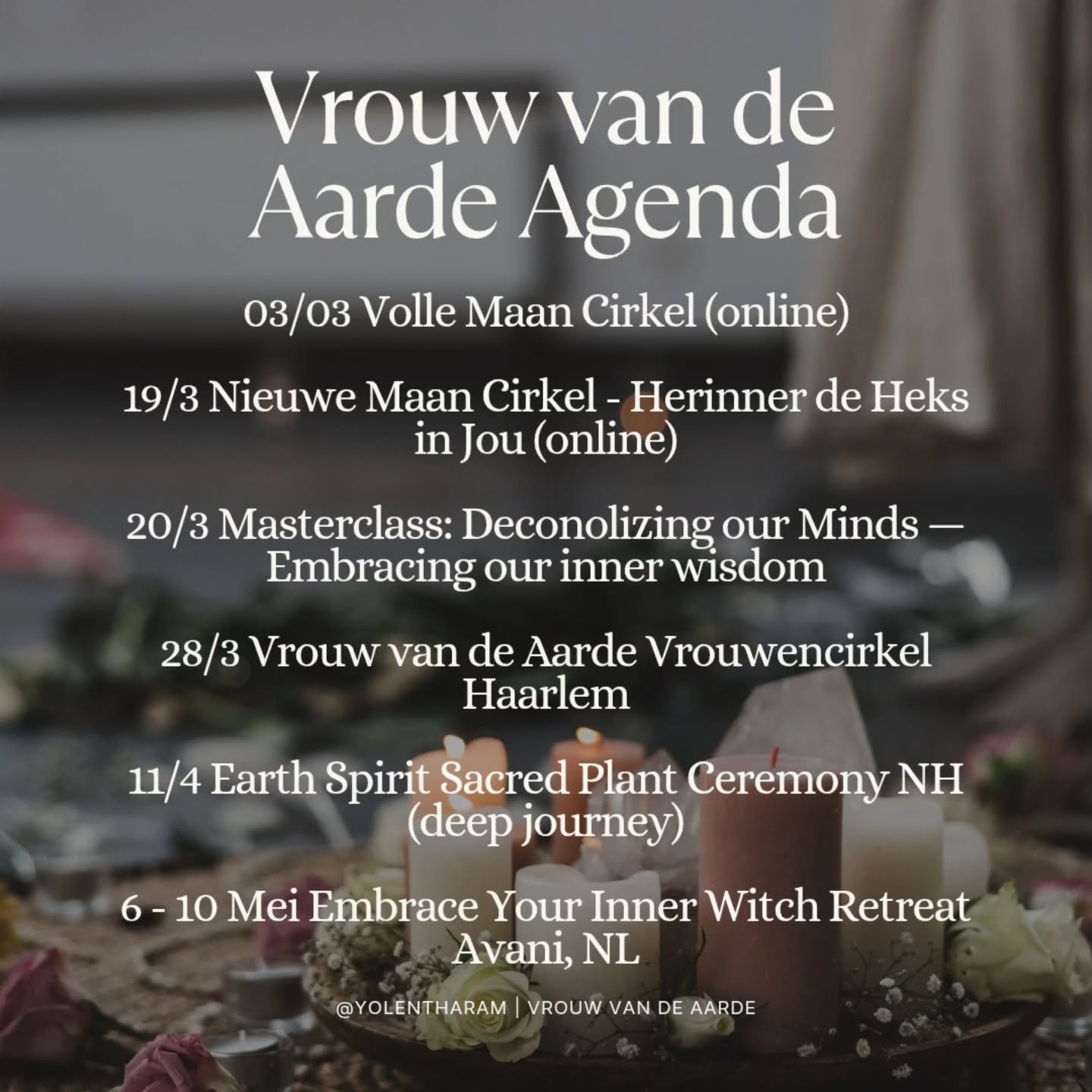 :》》Mag het even om jou gaan?
We rennen onszelf zo vaak voorbij. Raken regelmatig uit verbinding met onze vrouwelijke energie.
Zorgen onvoldoende voor ons lichaam.
Leven en handelen vanuit het hoofd ipv vanuit verbinding met ons lichaam en hart.
En dan zijn er ook nog al die momenten dat we niet geloven in onszelf. Schaamte voelen. Onzeker zijn.
I know, I've been there - vaak genoeg.
Ik heb mezelf één ding beloofd, dat ik mijn vrouwelijke energie wil eren, haar een plek wil geven in een wereld die het zo hard nodig heeft
Niet alleen voor mezelf. Ook voor mijn dochter. Voor mijn vrouwenlijn. Voor alle vrouwen op de wereld die nog niet de veiligheid ervaren om te kunnen gaan staan.
RISE SISTER RISE 🌹
Want de wereld heeft je nodig. De aarde heeft je nodig.
Hier komt Vrouw van de Aarde naar je toe, met waanzinnig mooie, diep helende en transformerende cirkels, retraîtes en ceremonies.
Zodat je mag thuiskomen in wie je wenst te zijn.
Bekijk de agenda & de slides voor meer info of comment 'agenda' en stuur alle komende data & links naar je toe.
Vrouw van de Aarde is er voor iedere vrouw die zich geroepen voelt.
Zodat je jouw plek mag vinden in dit leven, op aarde.
Liefs Yolentha & Ashleigh