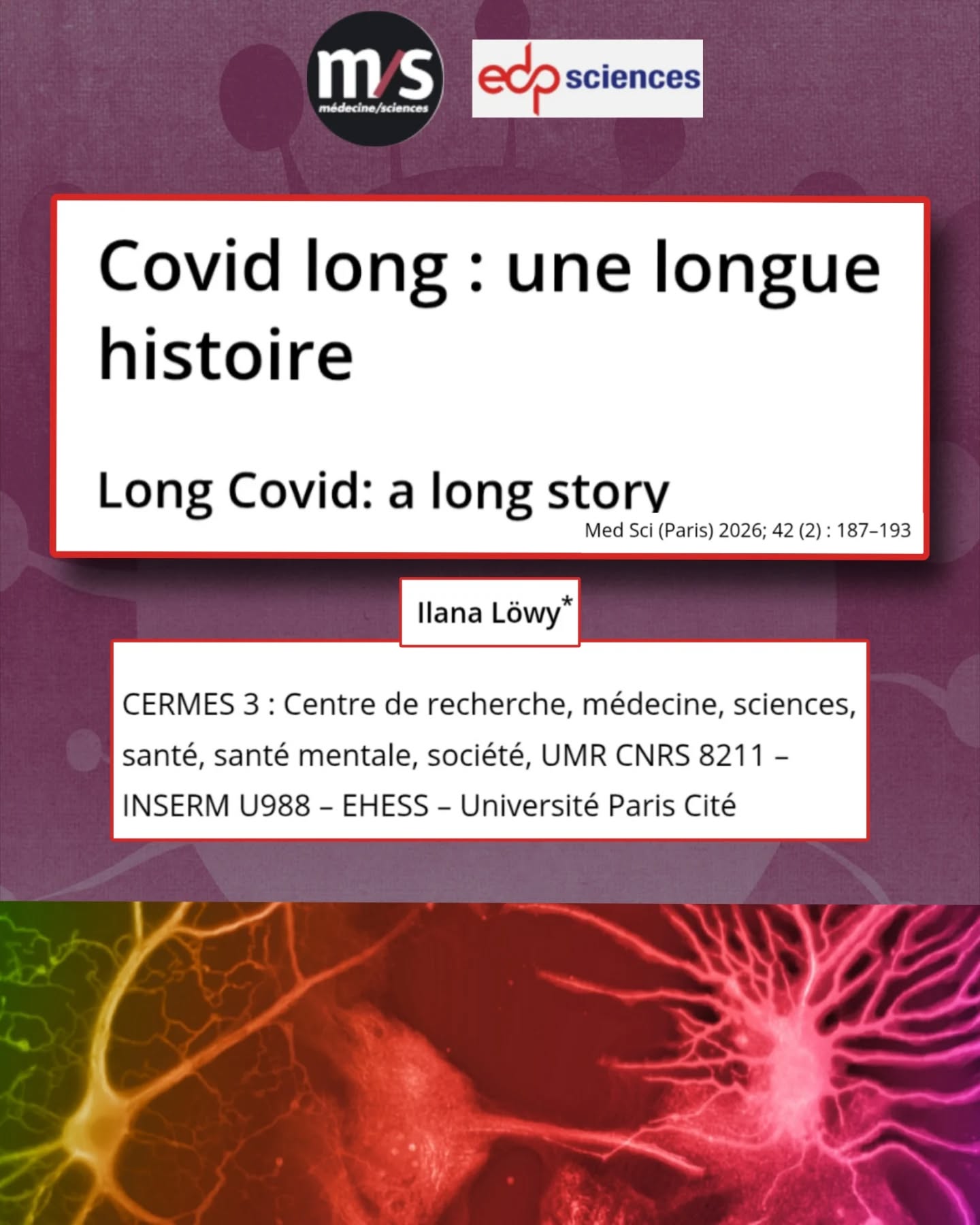 🧵📚 Dans ce même numéro de Médecine/Sciences (février 2026), un article d’Ilana Löwy propose une lecture en sciences sociales du #CovidLong.
Il analyse les conditions de reconnaissance médicale et institutionnelle de cette pathologie encore en structuration.
Pourquoi cette réflexion est utile aujourd’hui👇
🩺L’autrice rappelle que certaines maladies peuvent entraîner des symptômes sévères et durables avant que des outils diagnostiques stabilisés ne soient disponibles.
Dans ces phases, les cadres médicaux existants peuvent être mis à l’épreuve.
📄L’article souligne que la reconnaissance d’une maladie ne repose pas uniquement sur les découvertes scientifiques.
Elle dépend aussi :
• des classifications médicales
• des institutions de santé
• des financements
• de l’organisation des parcours de soins
🗣️Le texte mobilise la notion d’« injustice épistémique » : des situations où l’expérience des patients est difficilement intégrée dans les pratiques médicales faute d’outils objectivants stabilisés.
🔬 Le #CovidLong est ainsi présenté comme une entité encore en consolidation :
• définitions en évolution
• critères diagnostiques hétérogènes
• structuration progressive de la prise en charge
📖L’article évoque aussi l’encéphalomyélite myalgique #EM comme exemple historique de maladie dont la reconnaissance a été longue et débattue.
Cette référence illustre un mécanisme général : lorsque les connaissances biologiques sont incomplètes, la structuration d’une prise en charge peut être retardée.
⚙️L’autrice souligne que la stabilisation d’une pathologie dépend d’un ensemble de dynamiques :
• recherche scientifique
• organisation du système de soins
• production de données épidémiologiques
• mobilisation des patients et des collectifs
🤝Cette perspective rappelle que la science médicale évolue à travers l’interaction entre chercheurs, soignants, institutions publiques et personnes concernées.
📌👉Pour les acteurs du #CovidLong, cette analyse peut aider à comprendre pourquoi la reconnaissance peut être progressive et pourquoi la structuration des parcours de soins et de la recherche reste essentielle.
⏬Suite en commentaire⏬