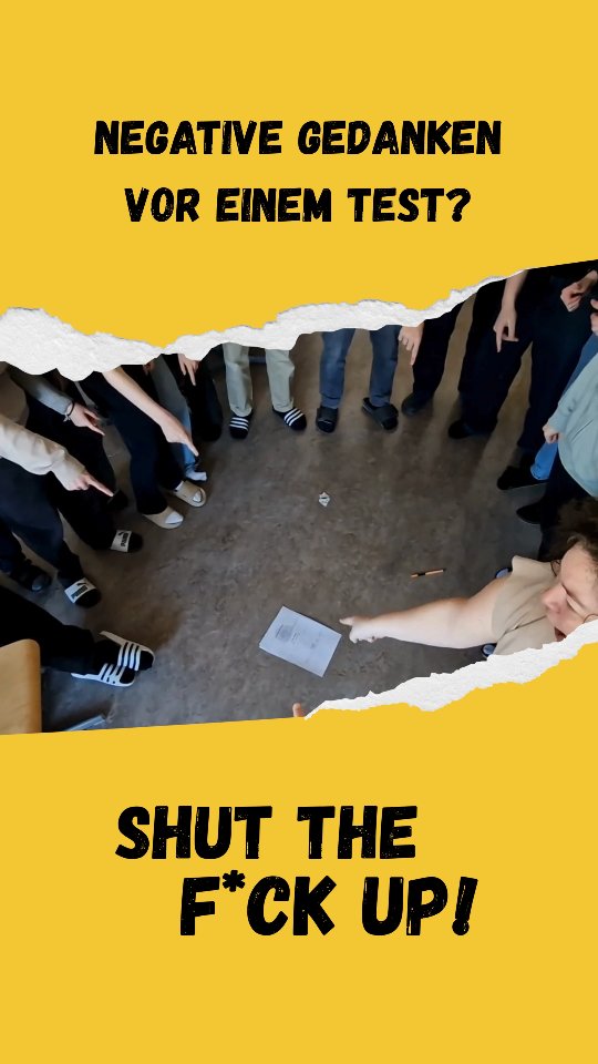 Kennst du diese Stimme im Kopf vor einem Test?
Viele Jugendliche gehen mit solchen Gedanken in einen Test:
„Ich kann das sowieso nicht.“
„Die anderen sind sicher besser.“
„Ich werde versagen.“
Heute haben wir diese Gedanken laut herausgeschrien –
und danach gemeinsam gesagt:
„Shut the fuck up!“
Nicht, weil Fluchen cool ist.
Sondern weil diese Stimme nicht die Wahrheit ist.
Gedanken sind keine Fakten.
Und manchmal muss man ihnen einfach klar sagen:
„Danke für deine Meinung – aber ich übernehme jetzt.“