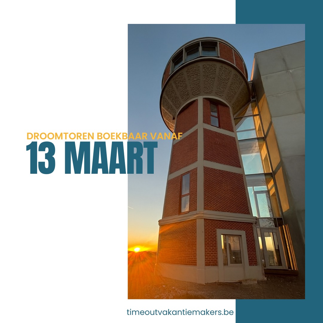 We hebben geweldig nieuws: vanaf 13 maart kun je boeken in onze Time Out Droomtoren! Een oude watertoren met vijf verdiepingen, elk met een unieke kamer.
Boeken is mogelijk voor:
Een kamer met ontbijt per nacht
De volledige droomtoren als vakantiewoning
Verblijven zijn mogelijk vanaf mei.
Boek in de eerste vijf dagen en je krijgt er een extra verrassing bovenop.
We kijken ernaar uit jullie te verwelkomen!
#timeout #visitriemst #logereninvlaanderen #roomwithaview